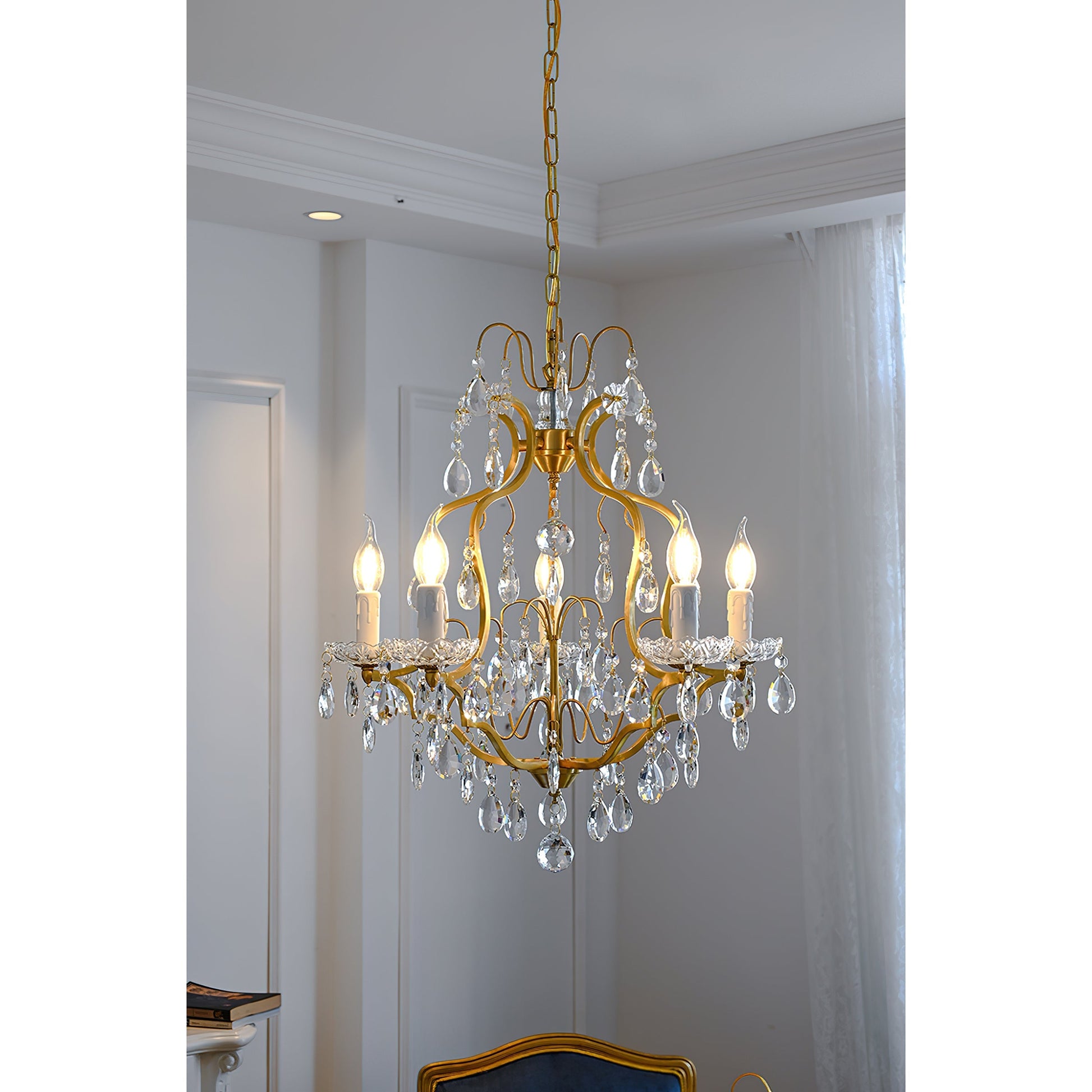 Cevinyra Postmodern Luxury Brass Crystal Scrolls Chandelier - Lamp Copper
