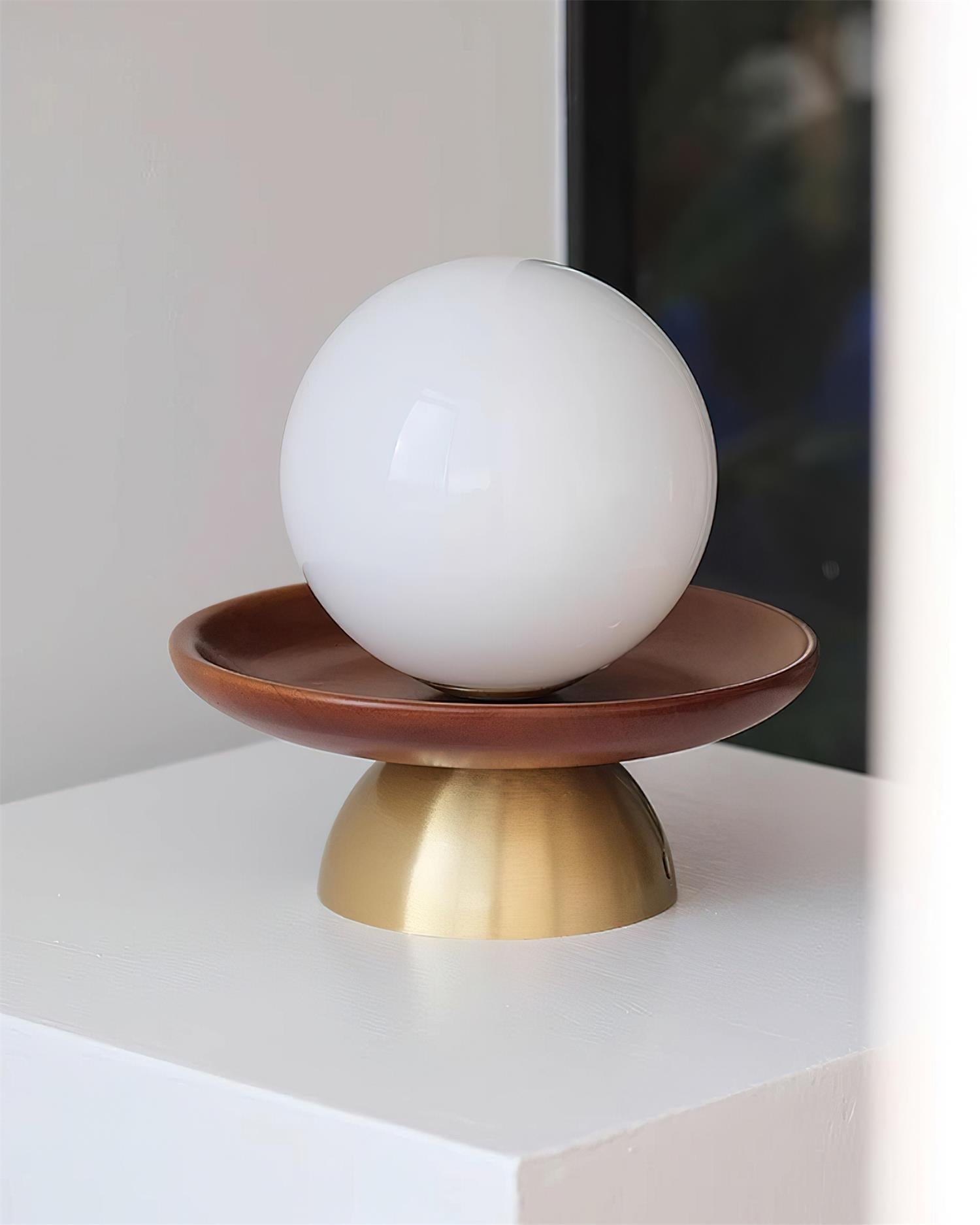 Ceiling Light Globe Opal Glass Modern Brass Walnut Accent Flush Mount - Lamp Copper