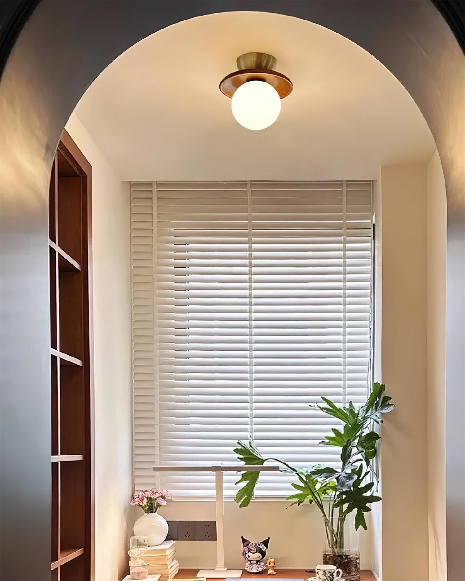 Ceiling Light Globe Opal Glass Modern Brass Walnut Accent Flush Mount - Lamp Copper