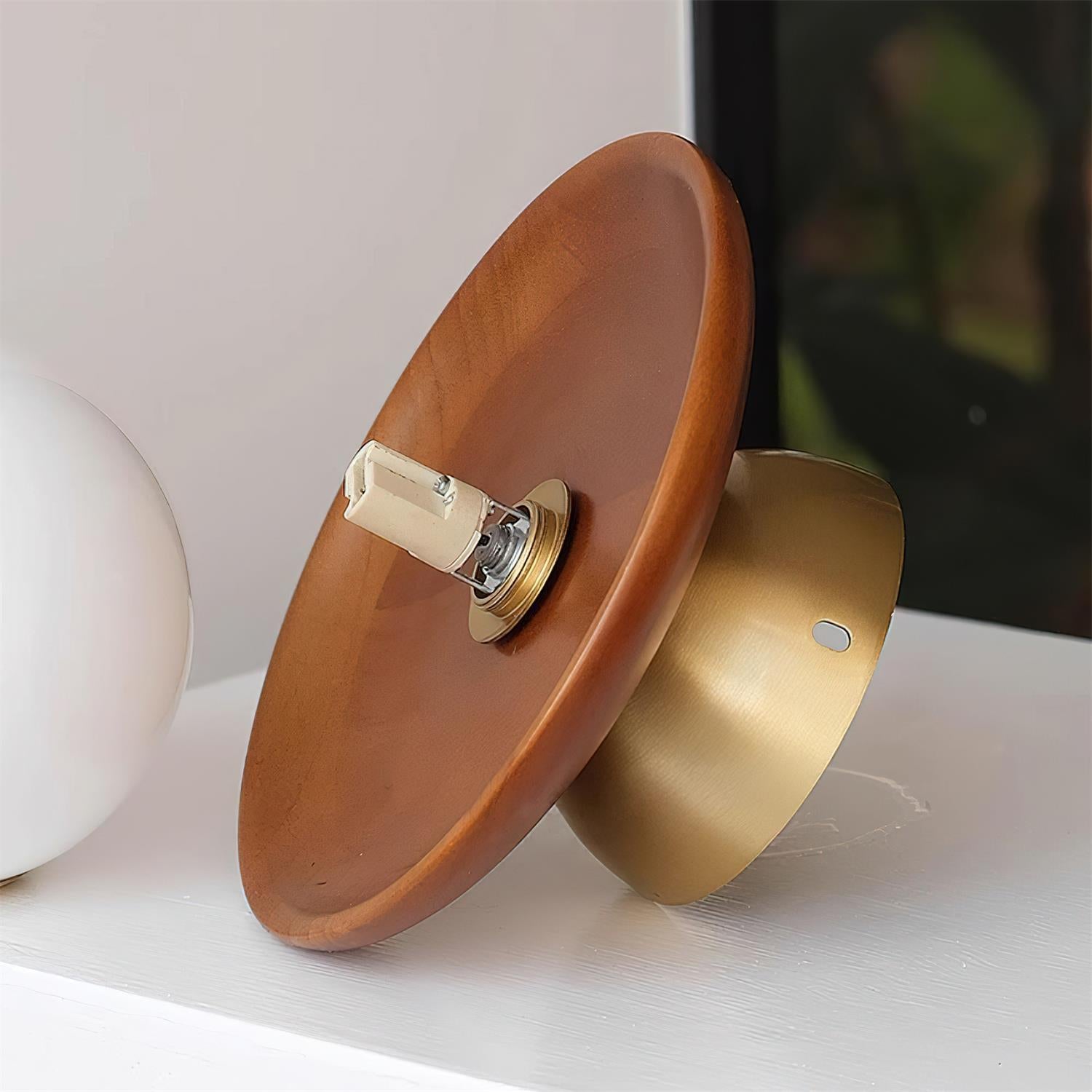 Ceiling Light Globe Opal Glass Modern Brass Walnut Accent Flush Mount - Lamp Copper