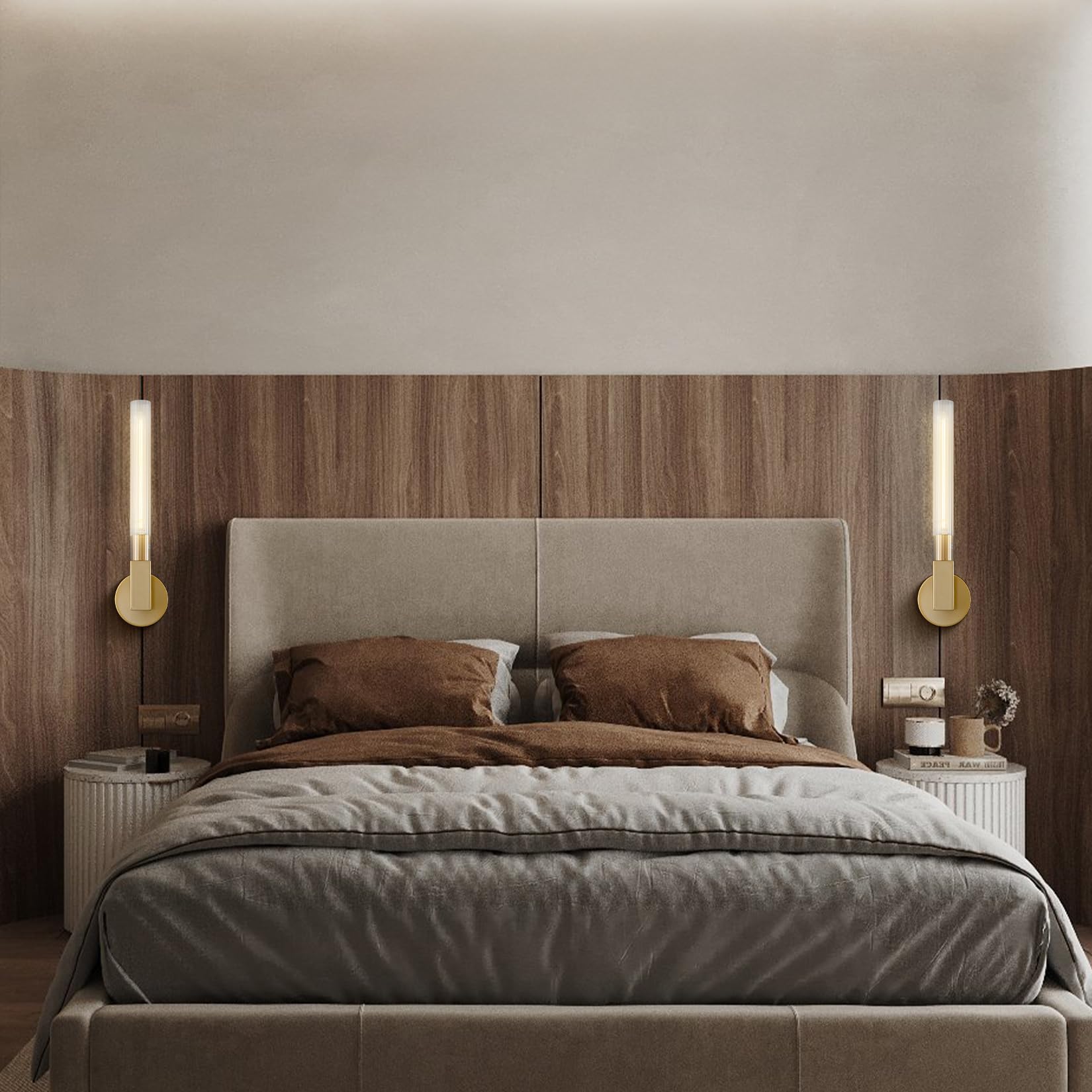 Kristy Indoor Wall Lamp Glass Brass Mid-century Restaurant Bedroom - Lamp Copper