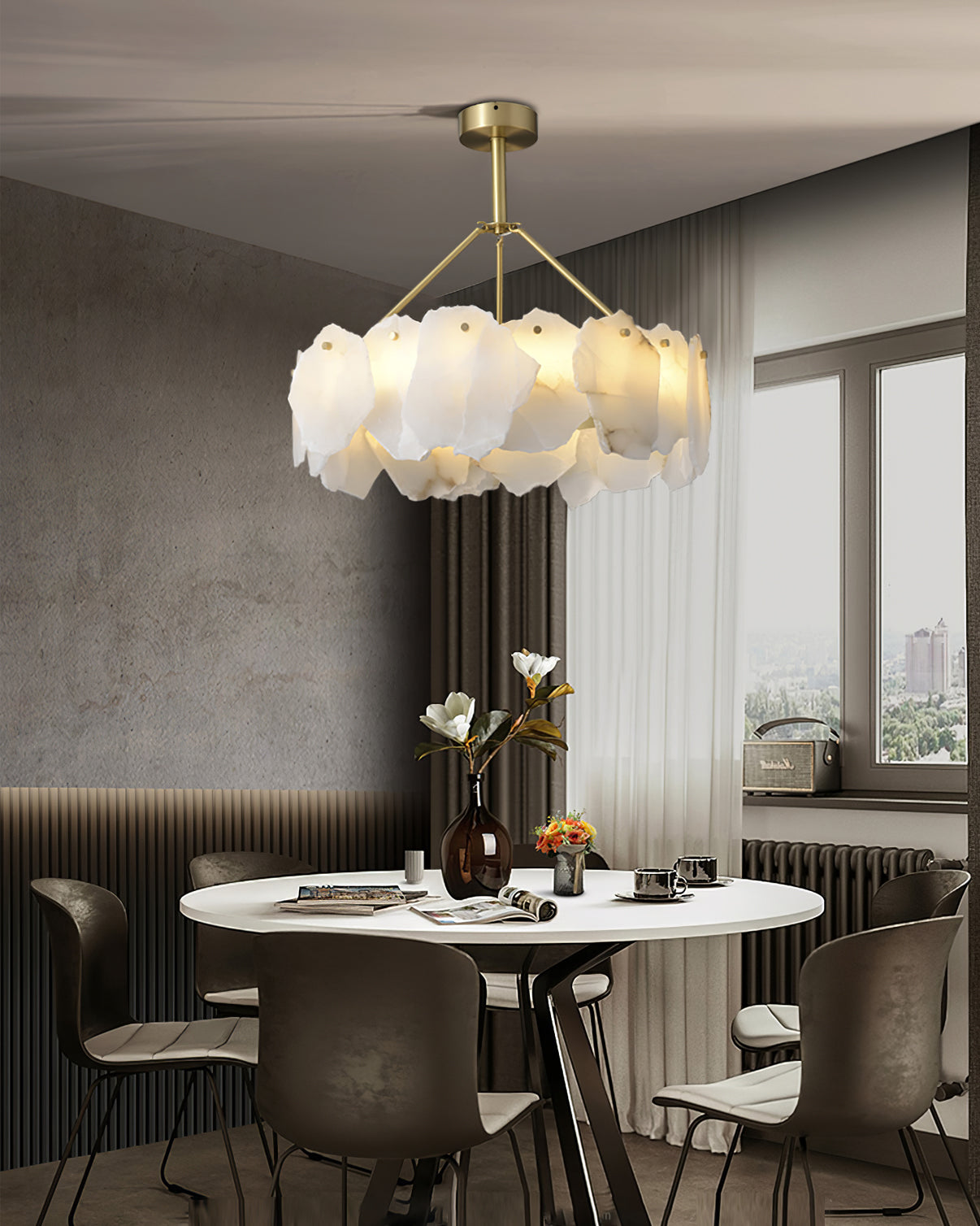 Burton Chandelier Alabaster Layered Halo - Lamp Copper
