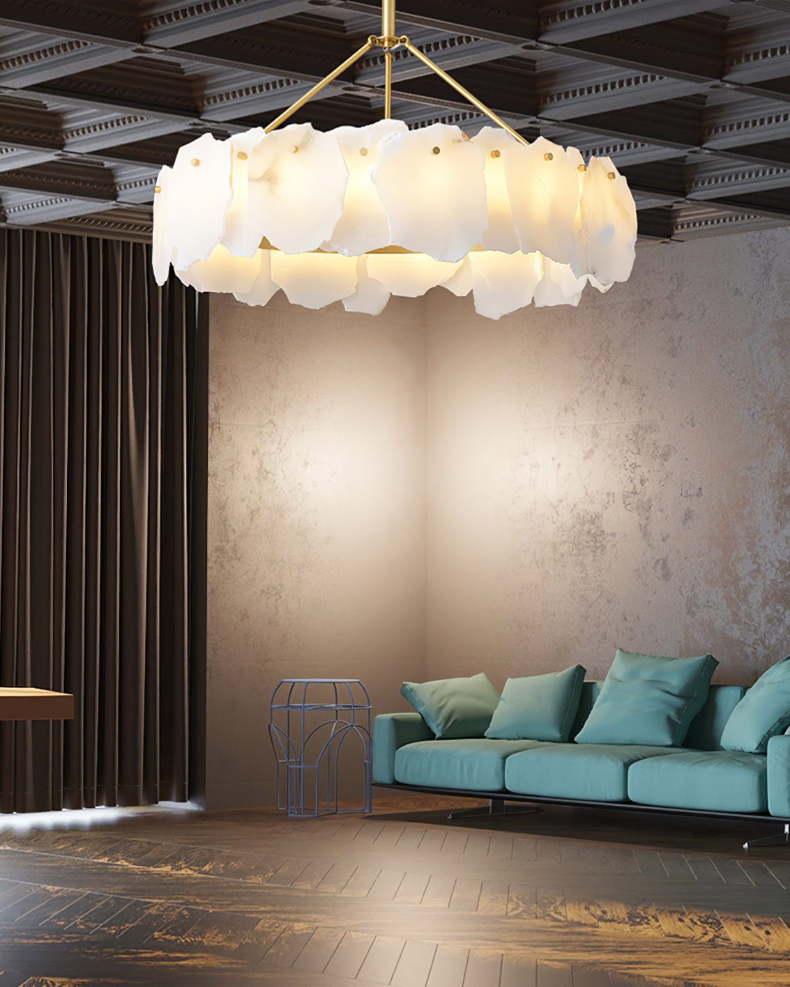 Burton Chandelier Alabaster Layered Halo - Lamp Copper
