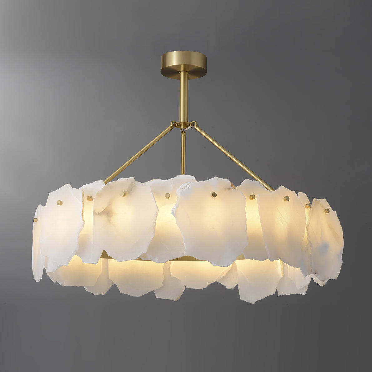 Burton Chandelier Alabaster Layered Halo - Lamp Copper