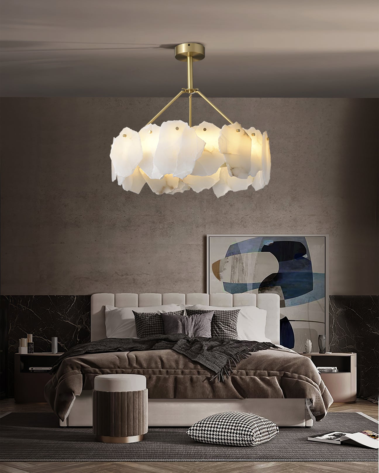 Burton Chandelier Alabaster Layered Halo - Lamp Copper