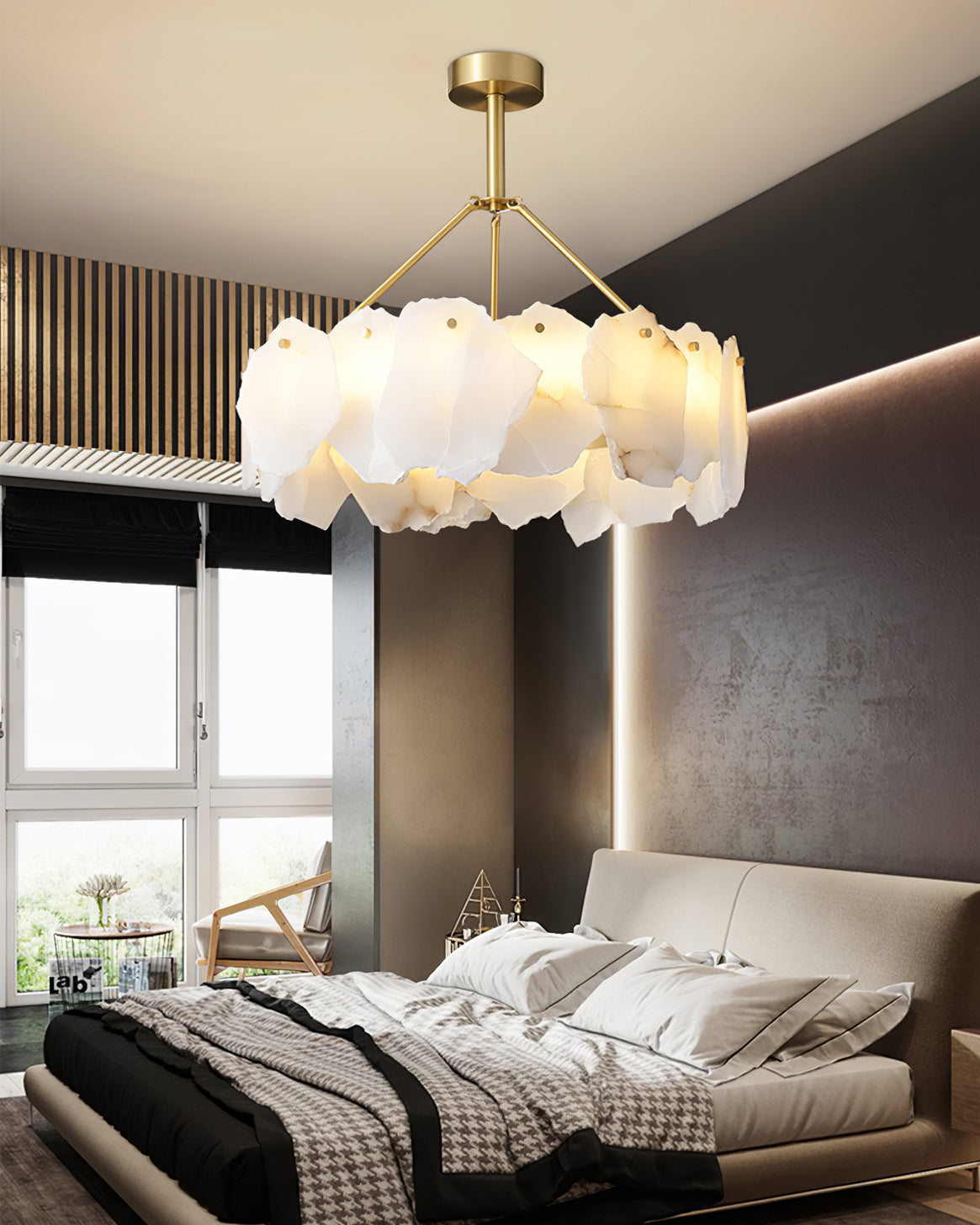 Burton Chandelier Alabaster Layered Halo - Lamp Copper