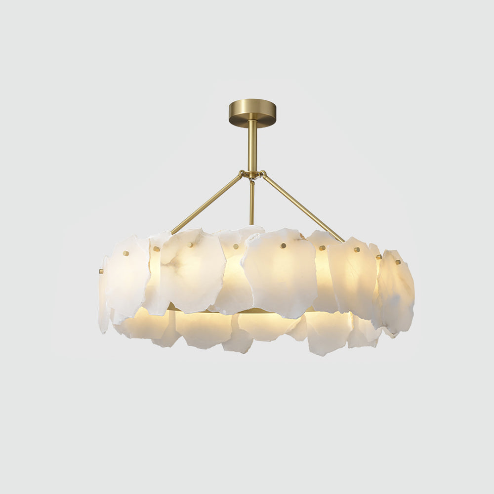 Burton Chandelier Alabaster Layered Halo - Lamp Copper