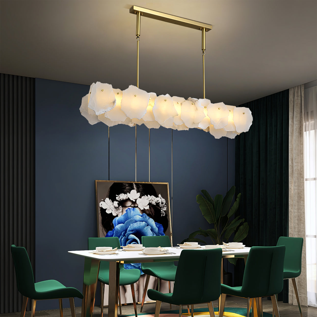 Burton Chandelier Alabaster Layered Halo - Lamp Copper