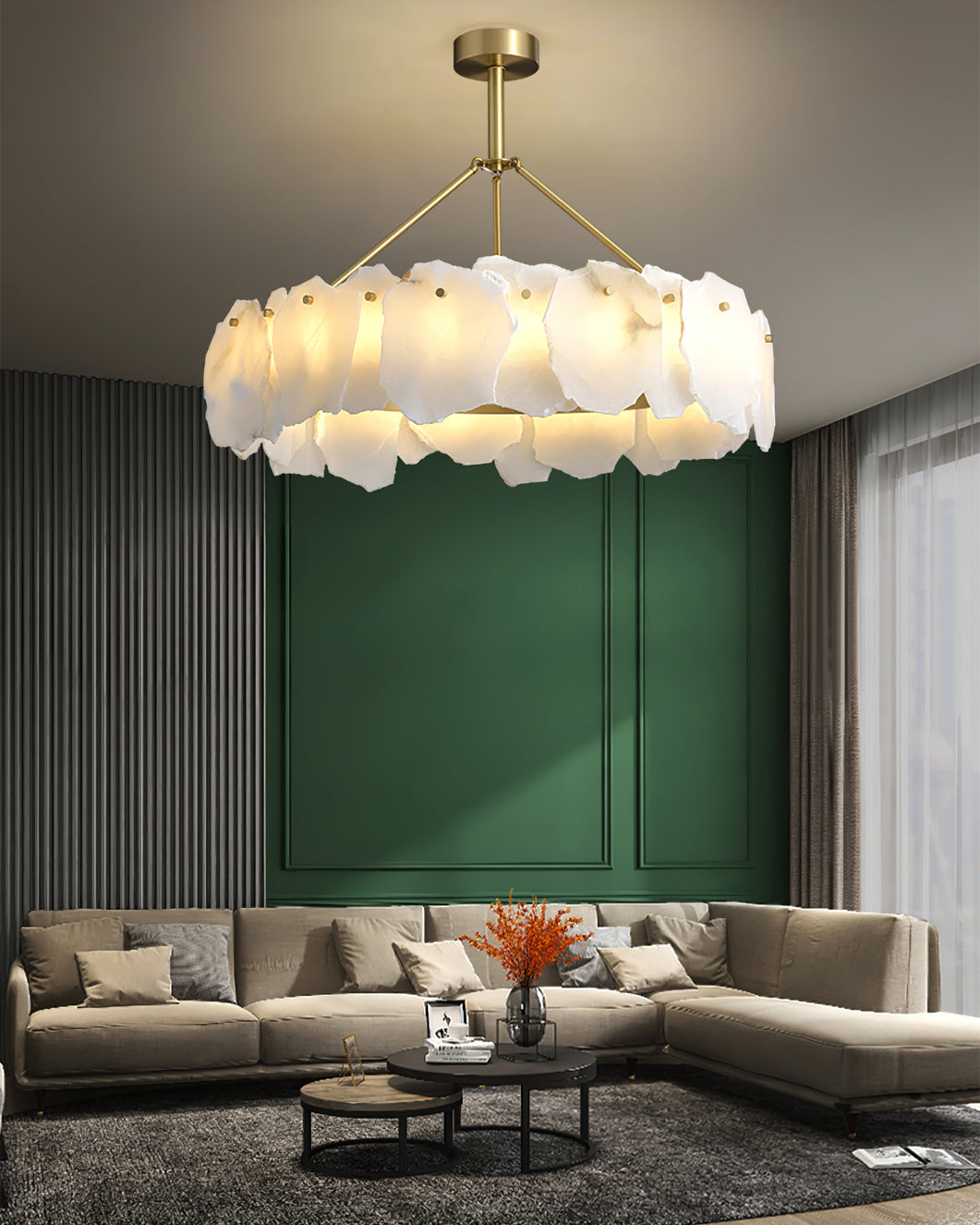 Burton Chandelier Alabaster Layered Halo - Lamp Copper