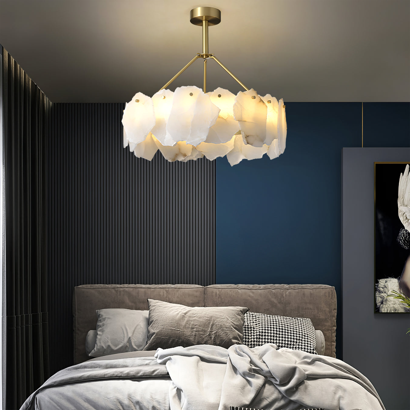 Burton Chandelier Alabaster Layered Halo - Lamp Copper