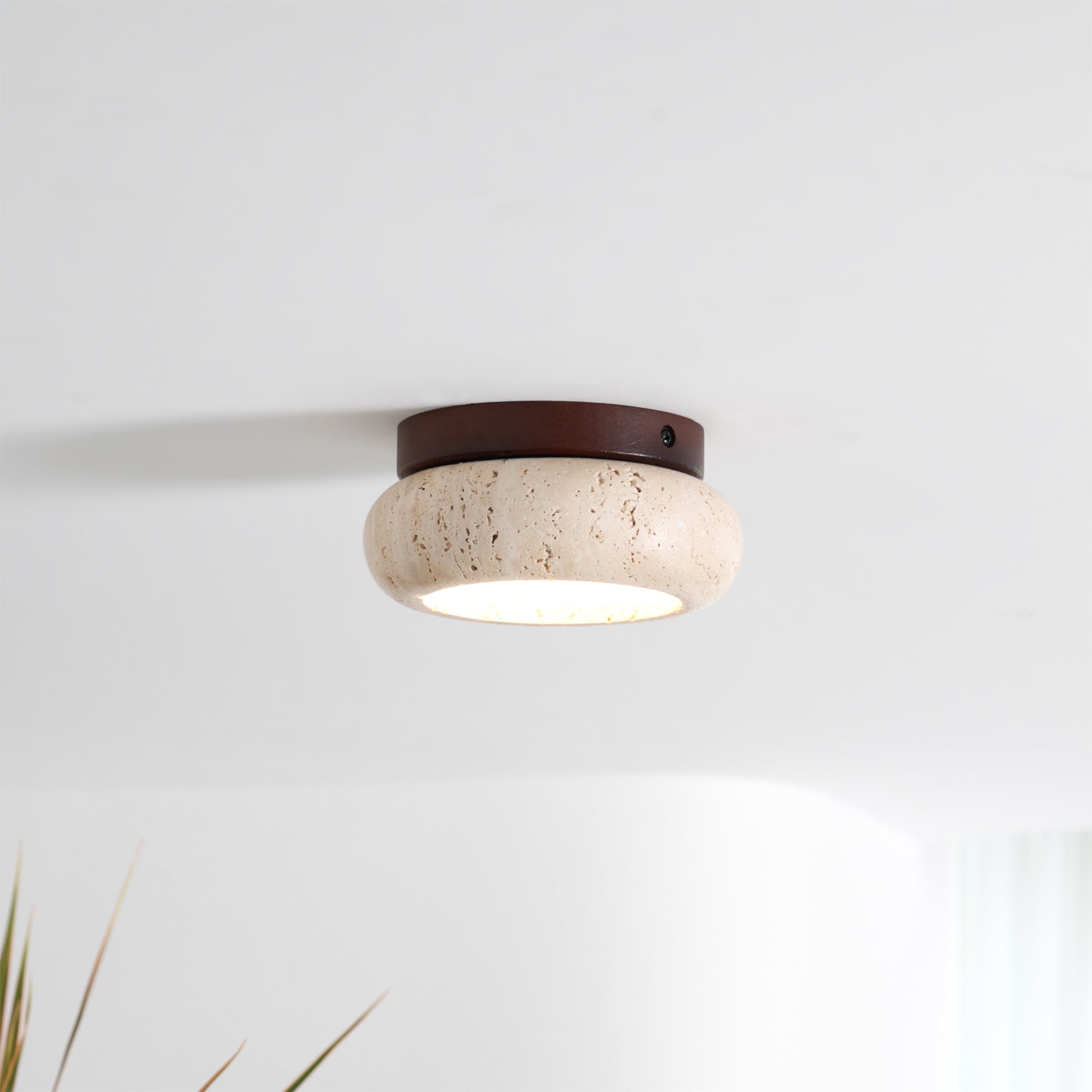 Astra Ceiling Light Mini Donut Travertine - Lamp Copper