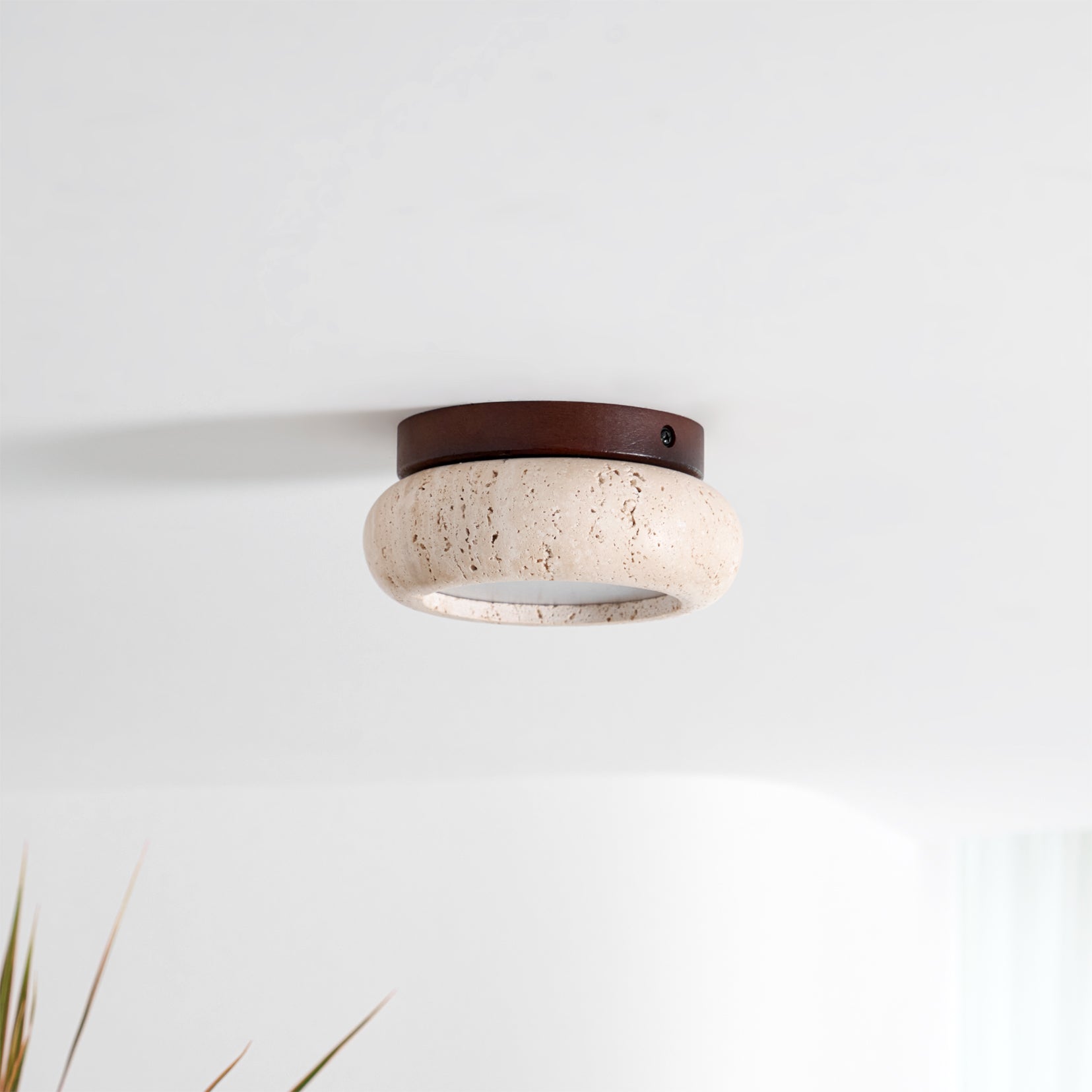 Astra Ceiling Light Mini Donut Travertine - Lamp Copper