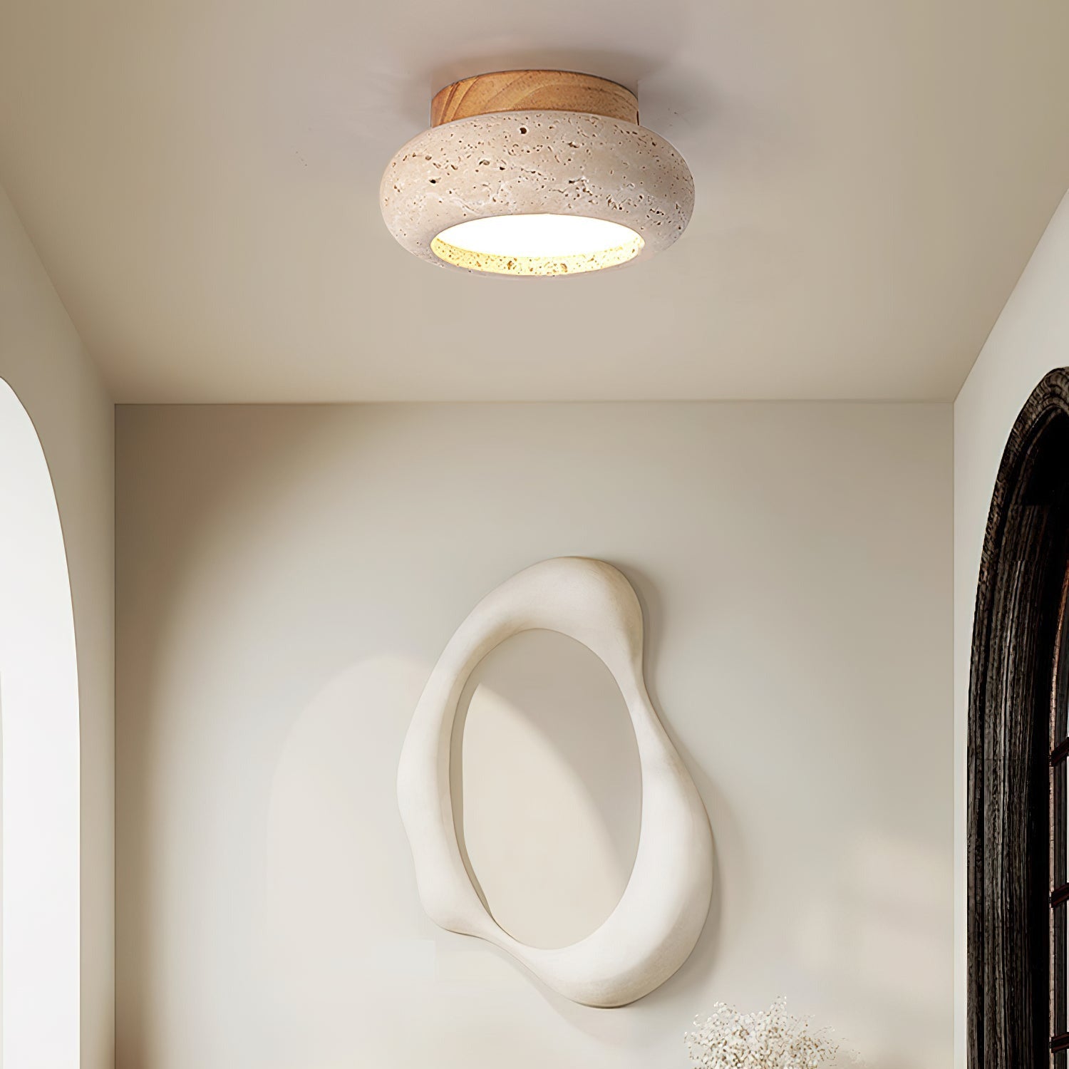 Astra Ceiling Light Mini Donut Travertine - Lamp Copper