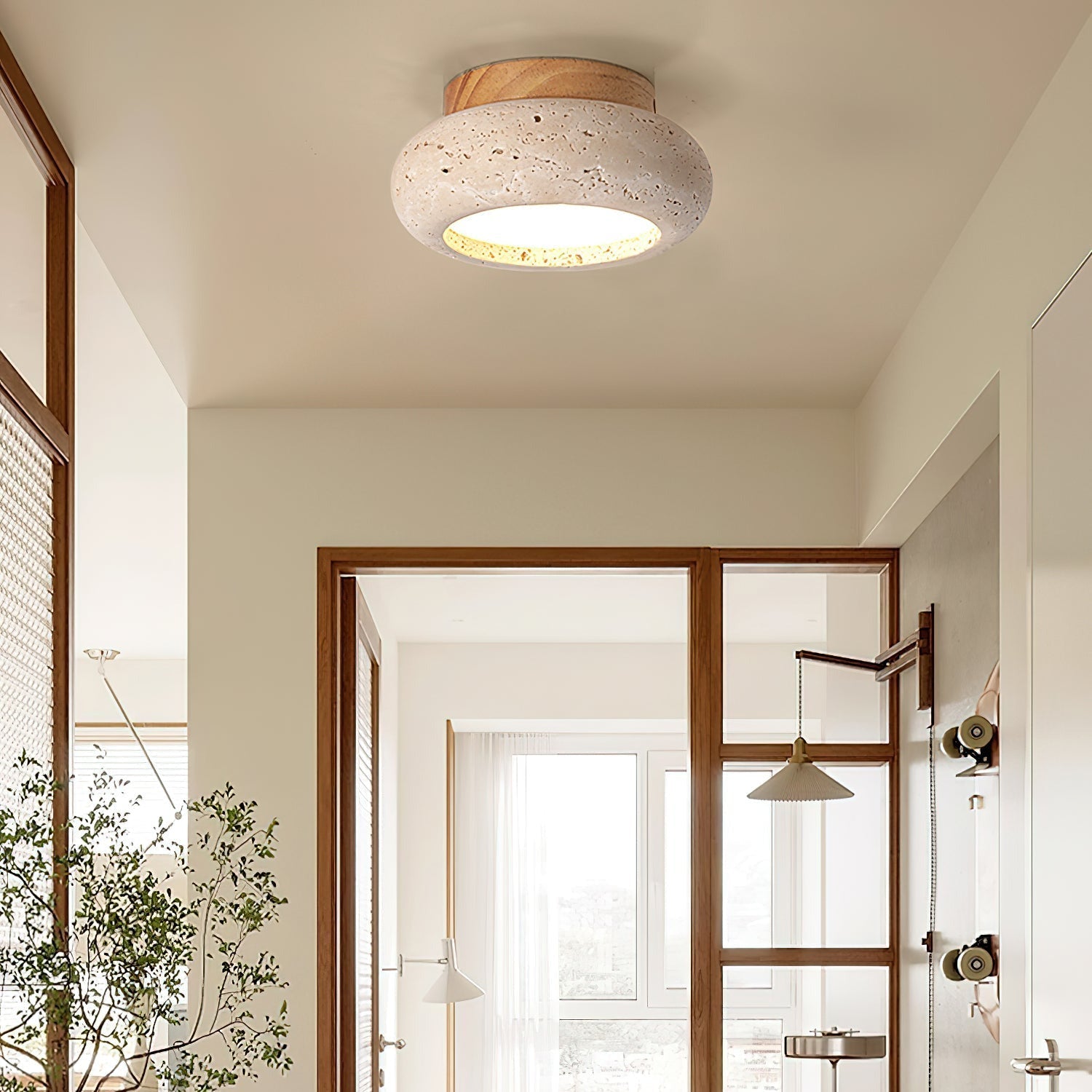 Astra Ceiling Light Mini Donut Travertine - Lamp Copper