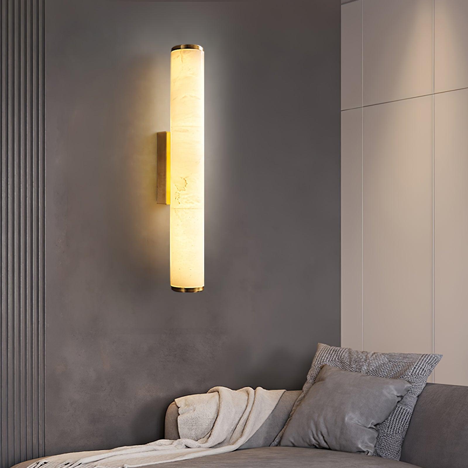 Klyr Alabaster Vertical Cylindrical Wall Lamp - Lamp Copper