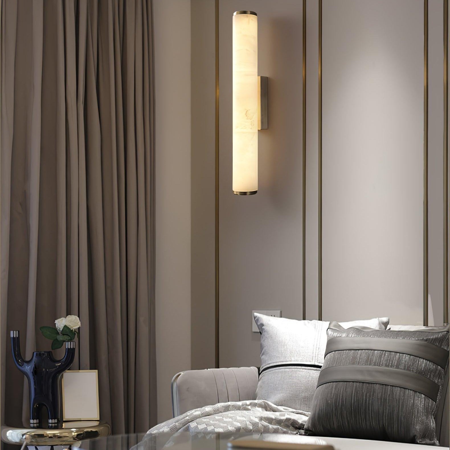 Klyr Alabaster Vertical Cylindrical Wall Lamp - Lamp Copper