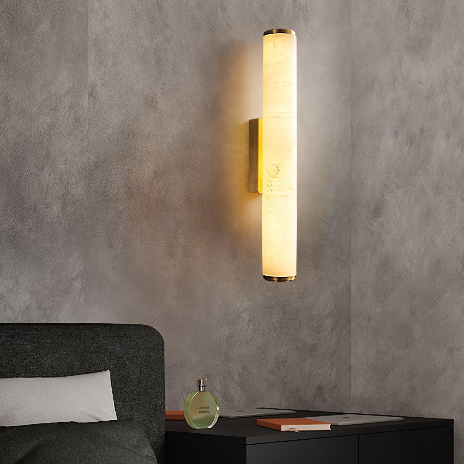 Klyr Alabaster Vertical Cylindrical Wall Lamp - Lamp Copper