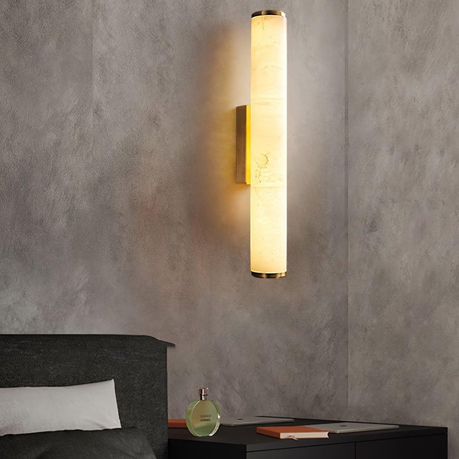 Klyr Alabaster Vertical Cylindrical Wall Lamp - Lamp Copper