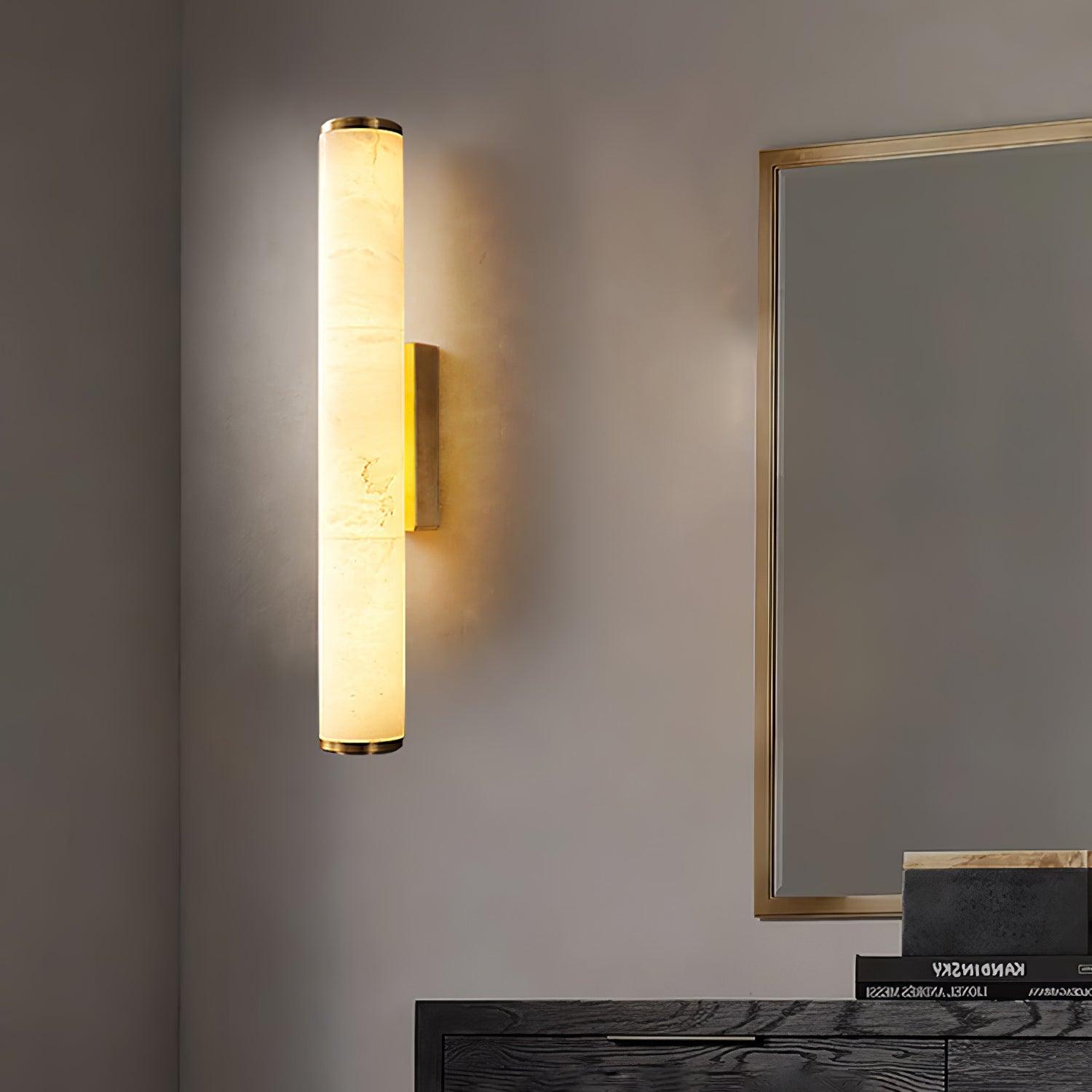 Kristy Alabaster Vertical Cylindrical Wall Lamp - Lamp Copper
