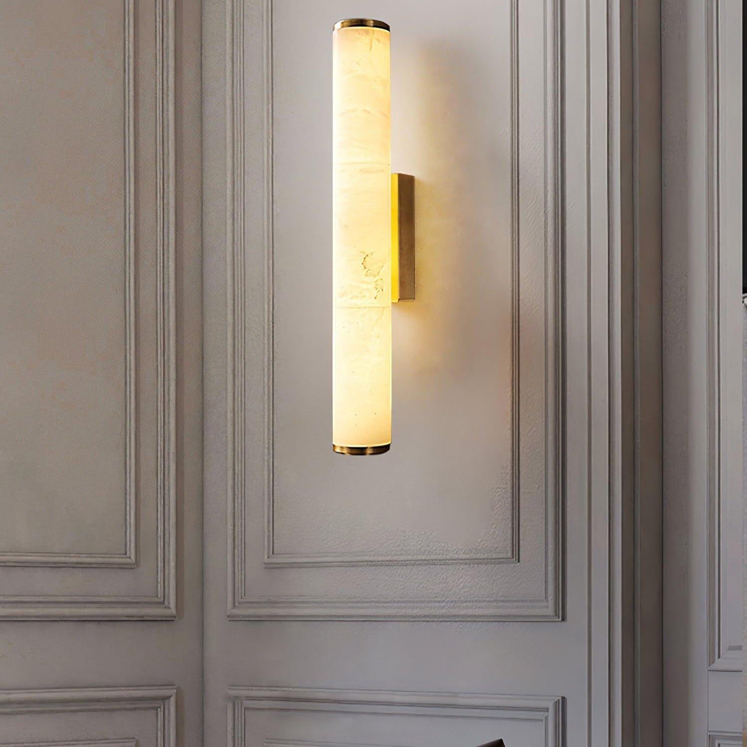 Klyr Alabaster Vertical Cylindrical Wall Lamp - Lamp Copper