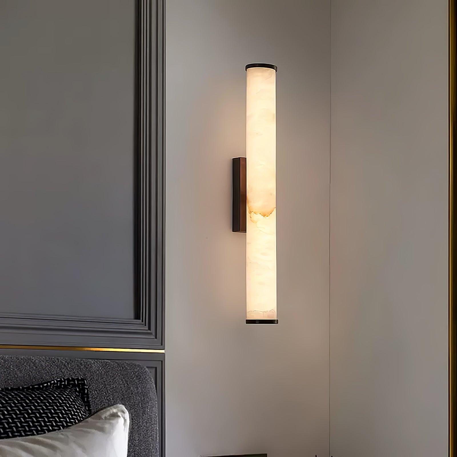 Klyr Alabaster Vertical Cylindrical Wall Lamp - Lamp Copper