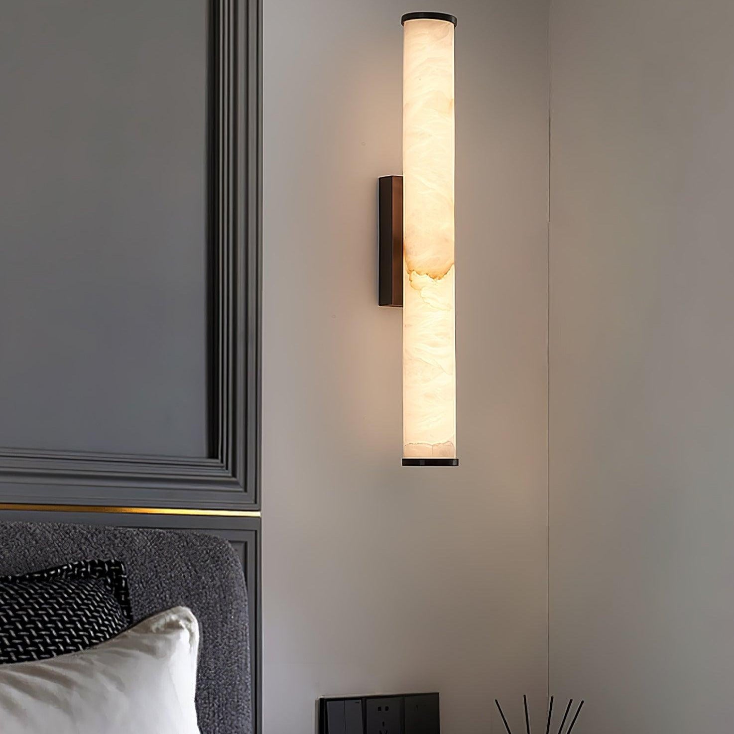 Klyr Alabaster Vertical Cylindrical Wall Lamp - Lamp Copper