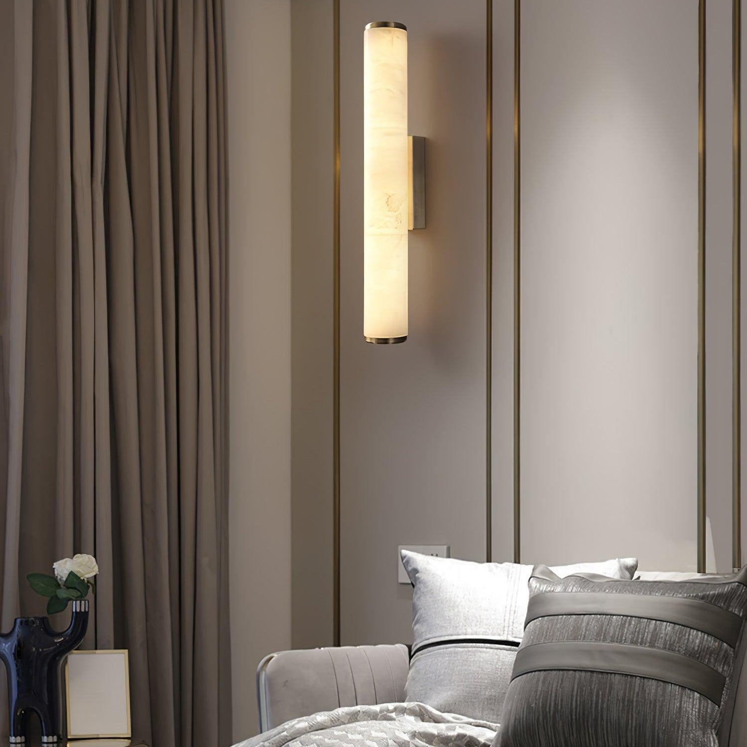 Kristy Alabaster Vertical Cylindrical Wall Lamp - Lamp Copper