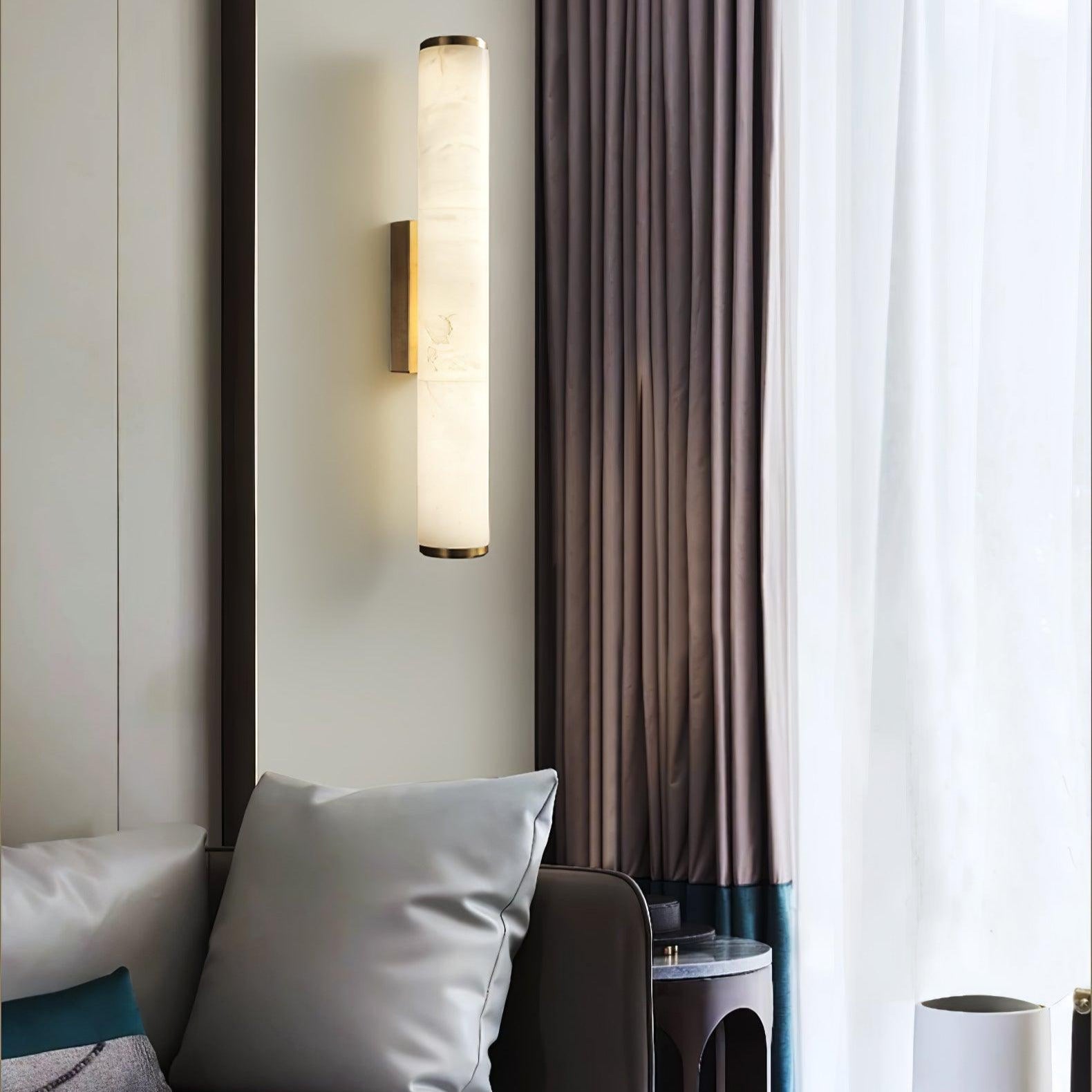 Klyr Alabaster Vertical Cylindrical Wall Lamp - Lamp Copper