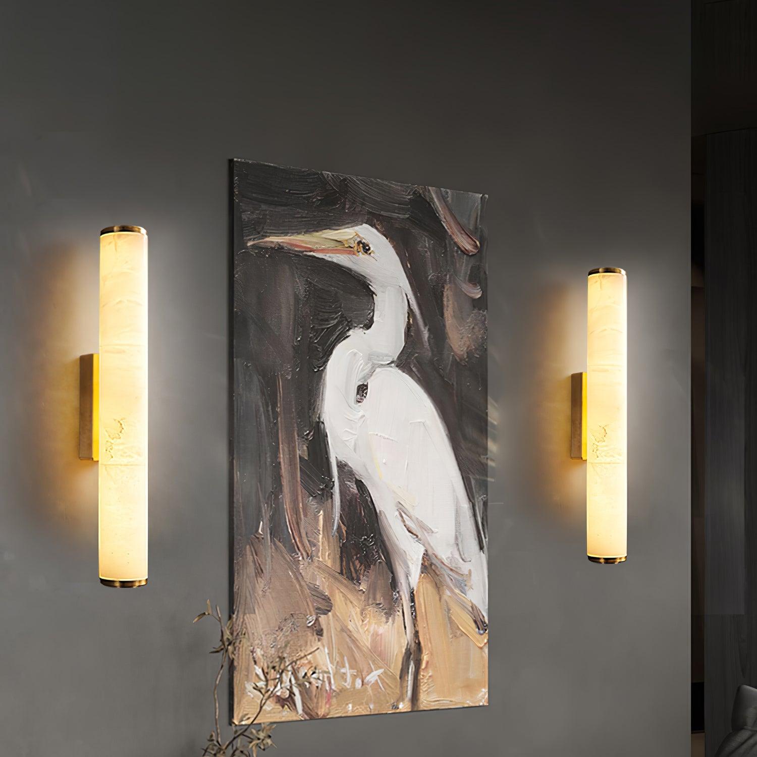 Klyr Alabaster Vertical Cylindrical Wall Lamp - Lamp Copper
