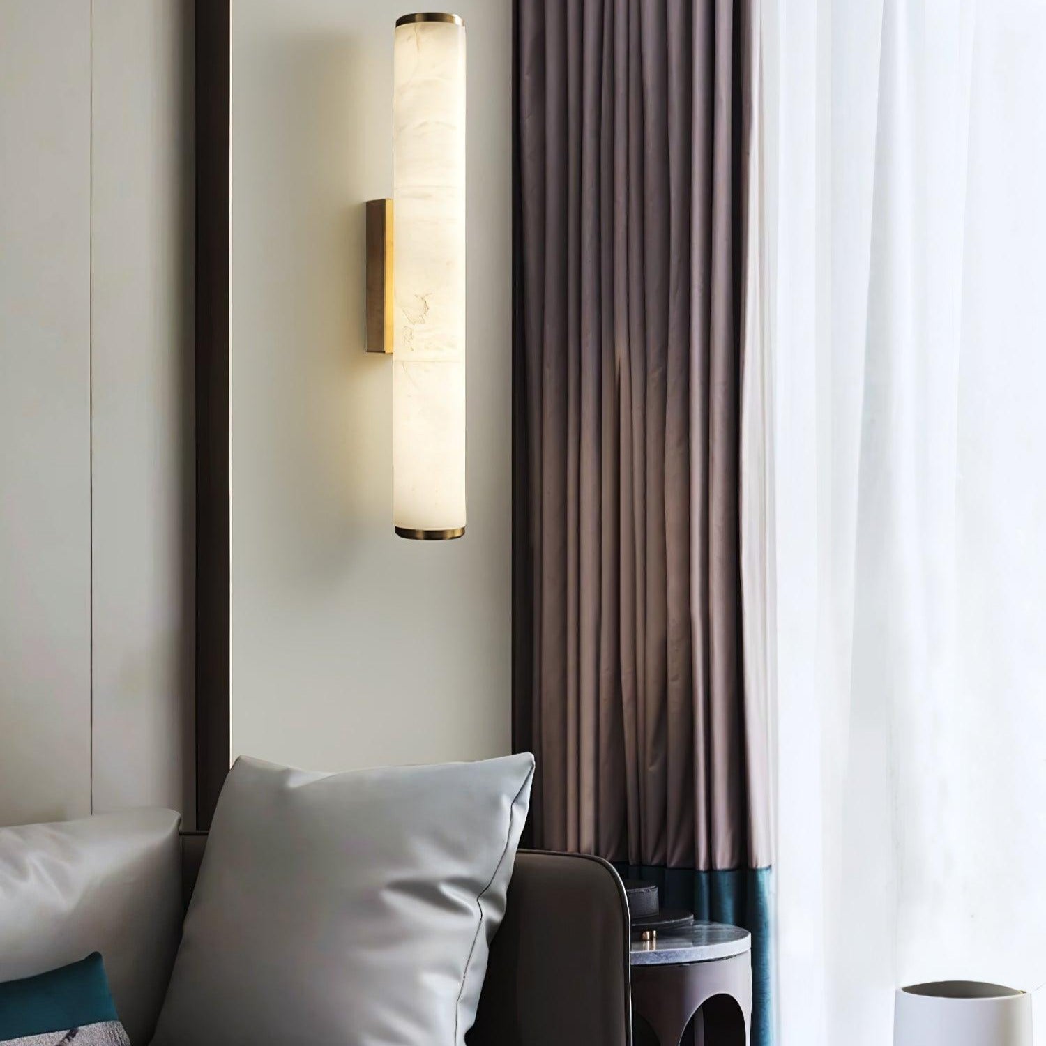 Klyr Alabaster Vertical Cylindrical Wall Lamp - Lamp Copper