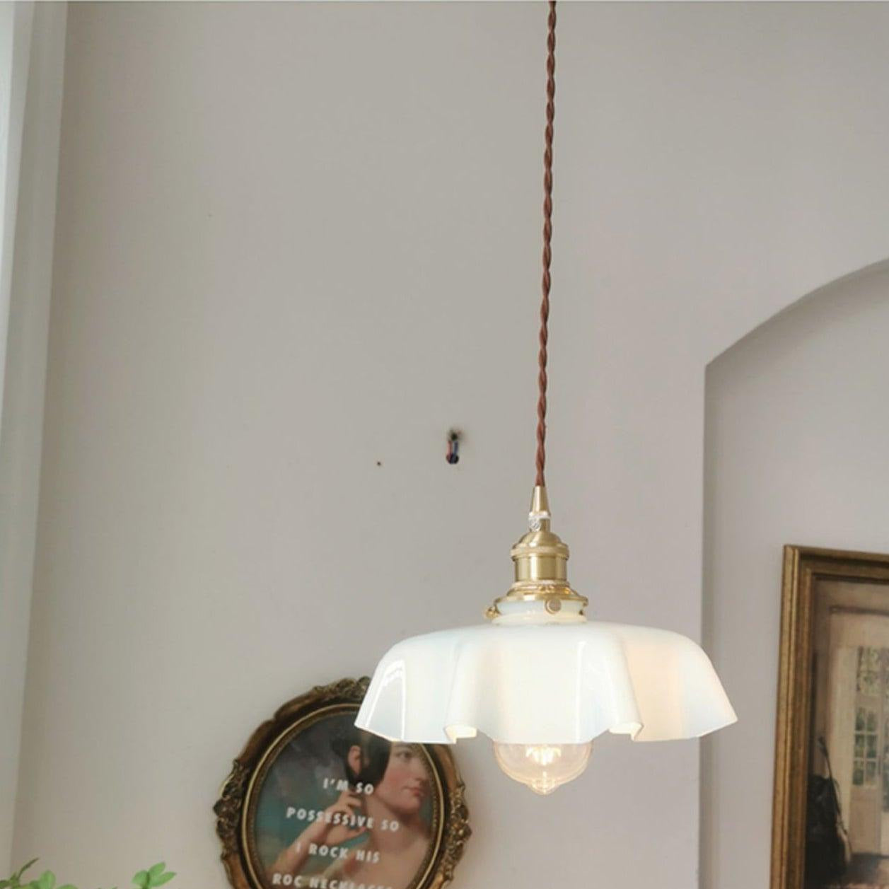 Civen Farmhouse Ruffled Pendant Light - Lamp Copper