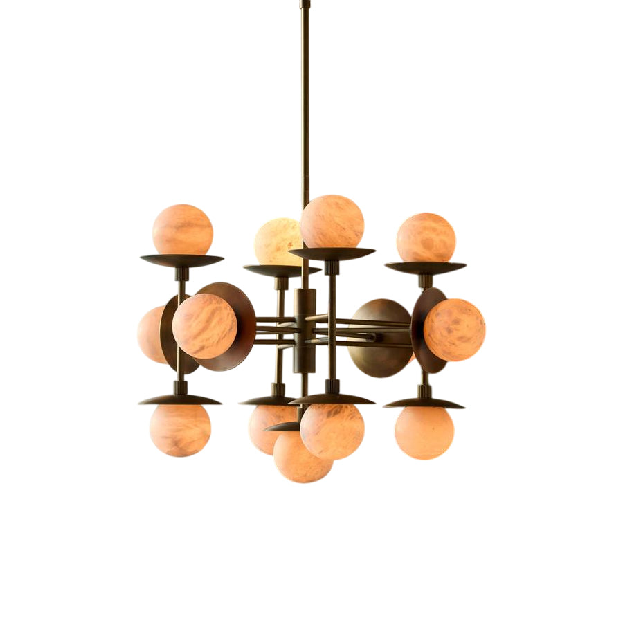 Xenon Vintage Industrial Brass Metal Alabaster Chandelier - Lamp Copper