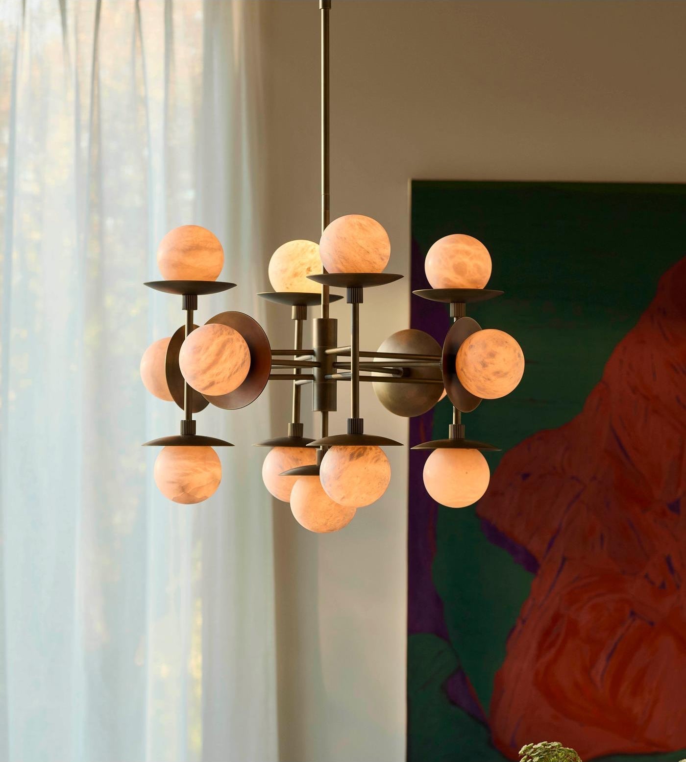Xenon Vintage Industrial Brass Metal Alabaster Chandelier - Lamp Copper