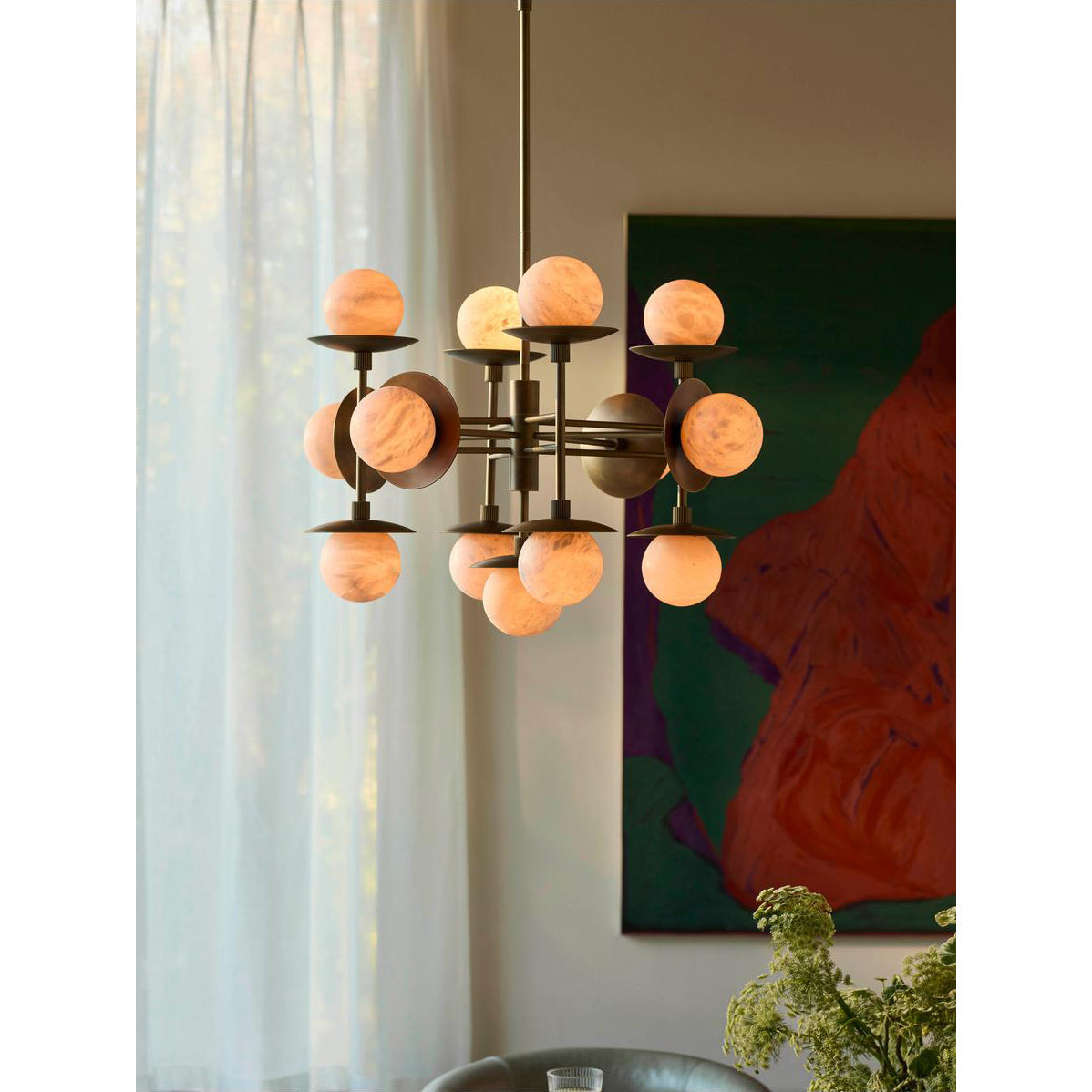 Xenon Vintage Industrial Brass Metal Alabaster Chandelier - Lamp Copper