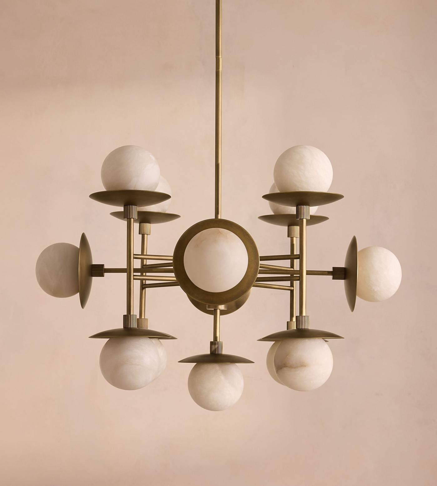 Xenon Vintage Industrial Brass Metal Alabaster Chandelier - Lamp Copper