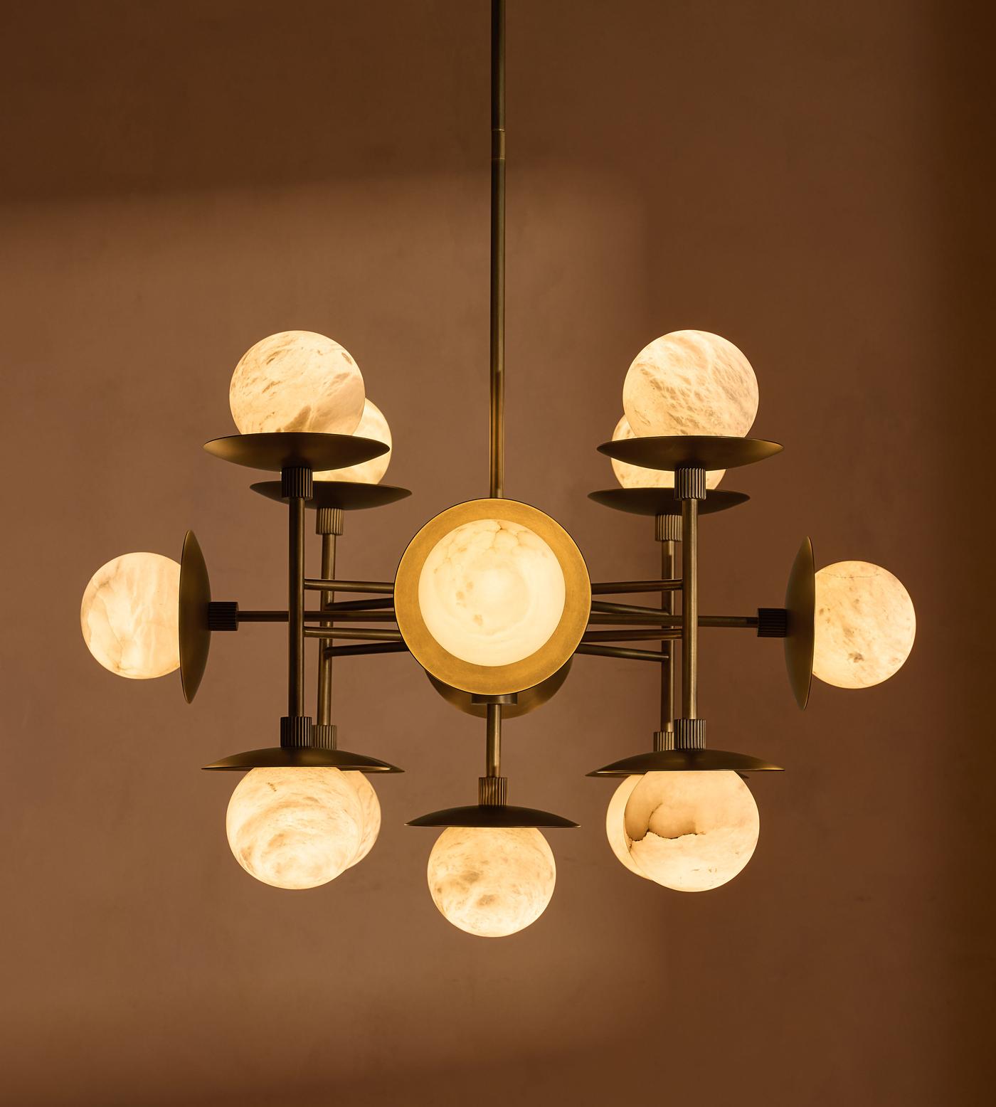 Xenon Vintage Industrial Brass Metal Alabaster Chandelier - Lamp Copper