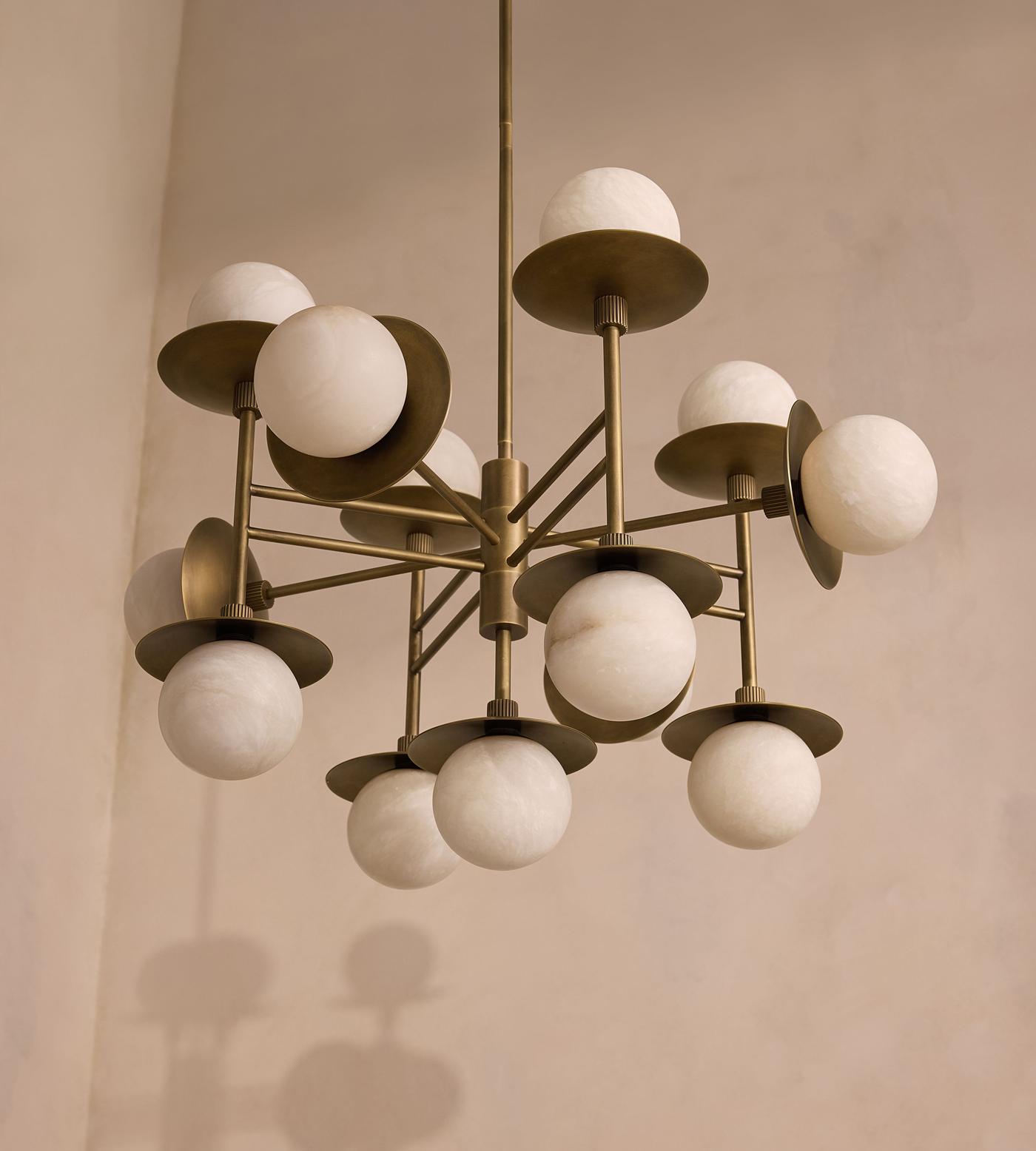 Xenon Vintage Industrial Brass Metal Alabaster Chandelier - Lamp Copper