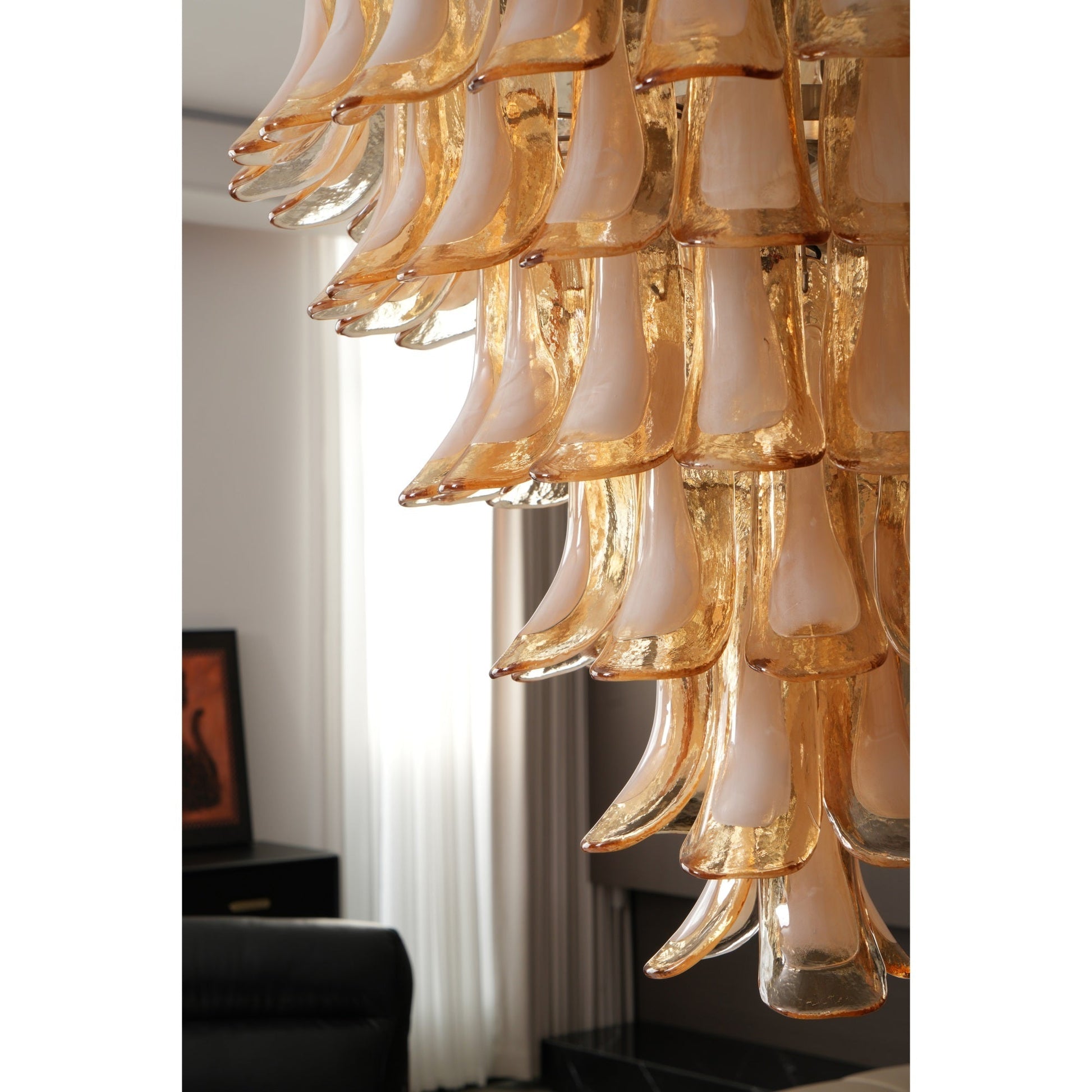Zinc Postmodern Luxury Petal Glass Metal Chandelier - Lamp Copper