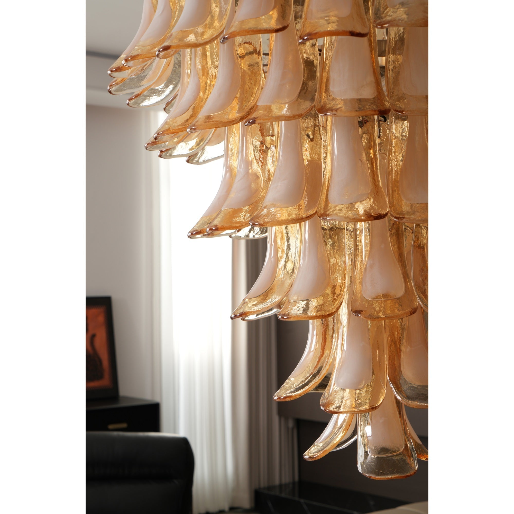 Zinc Postmodern Luxury Petal Glass Metal Chandelier - Lamp Copper