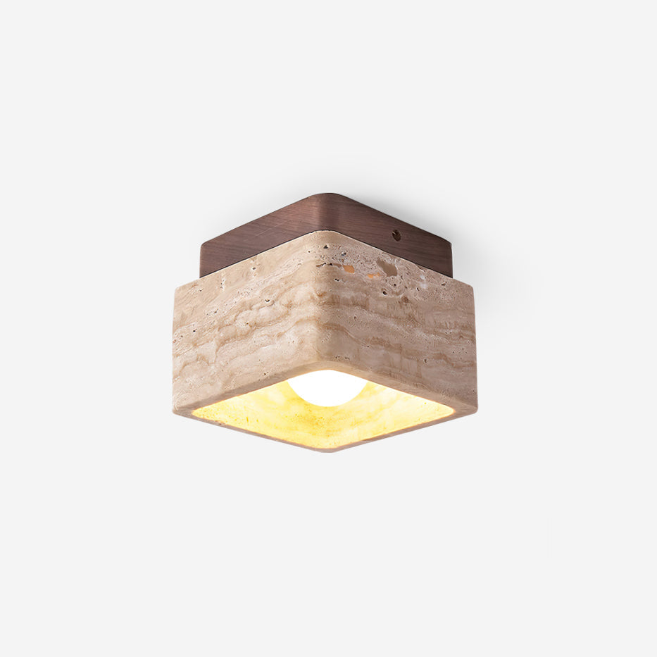 Vellin Travertine Square Flush Mount Ceiling Light - Lamp Copper