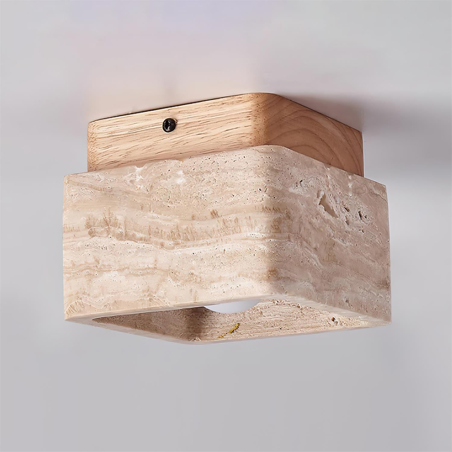 Vellin Travertine Square Flush Mount Ceiling Light - Lamp Copper
