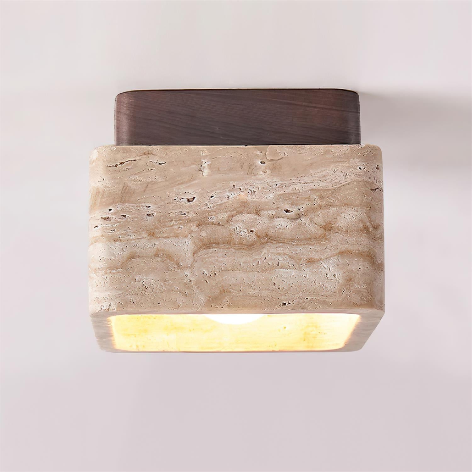 Vellin Travertine Square Flush Mount Ceiling Light - Lamp Copper