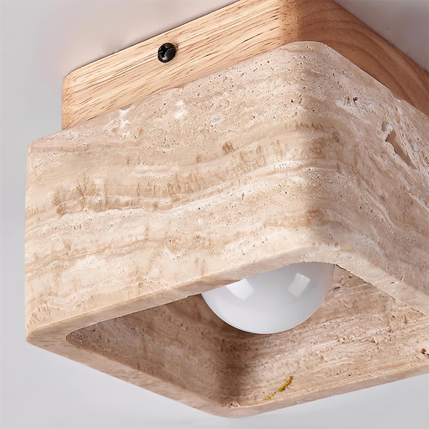 Vellin Travertine Square Flush Mount Ceiling Light - Lamp Copper
