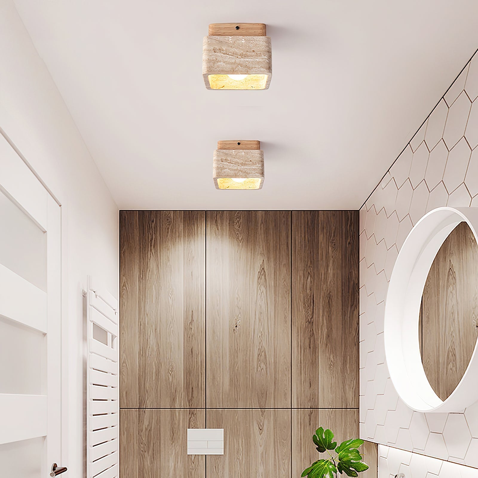 Vellin Travertine Square Flush Mount Ceiling Light - Lamp Copper