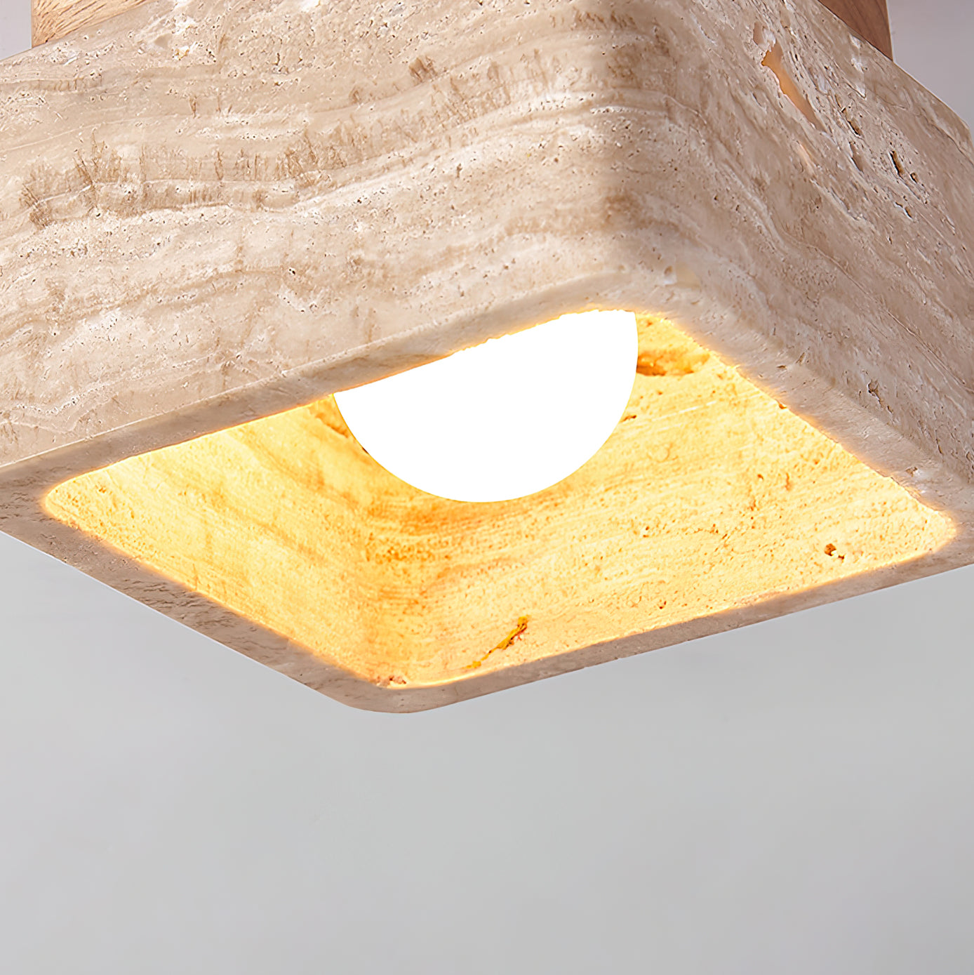 Vellin Travertine Square Flush Mount Ceiling Light - Lamp Copper