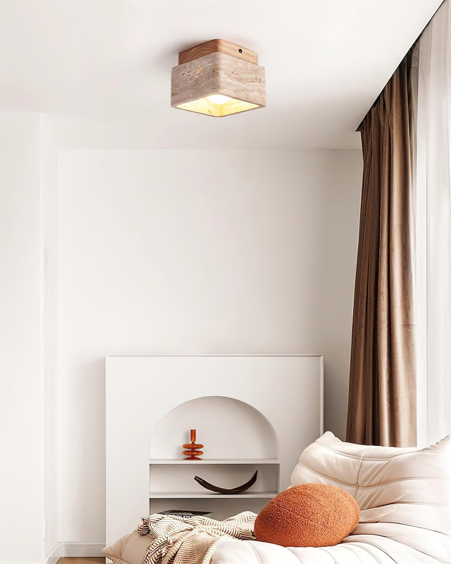Vellin Travertine Square Flush Mount Ceiling Light - Lamp Copper