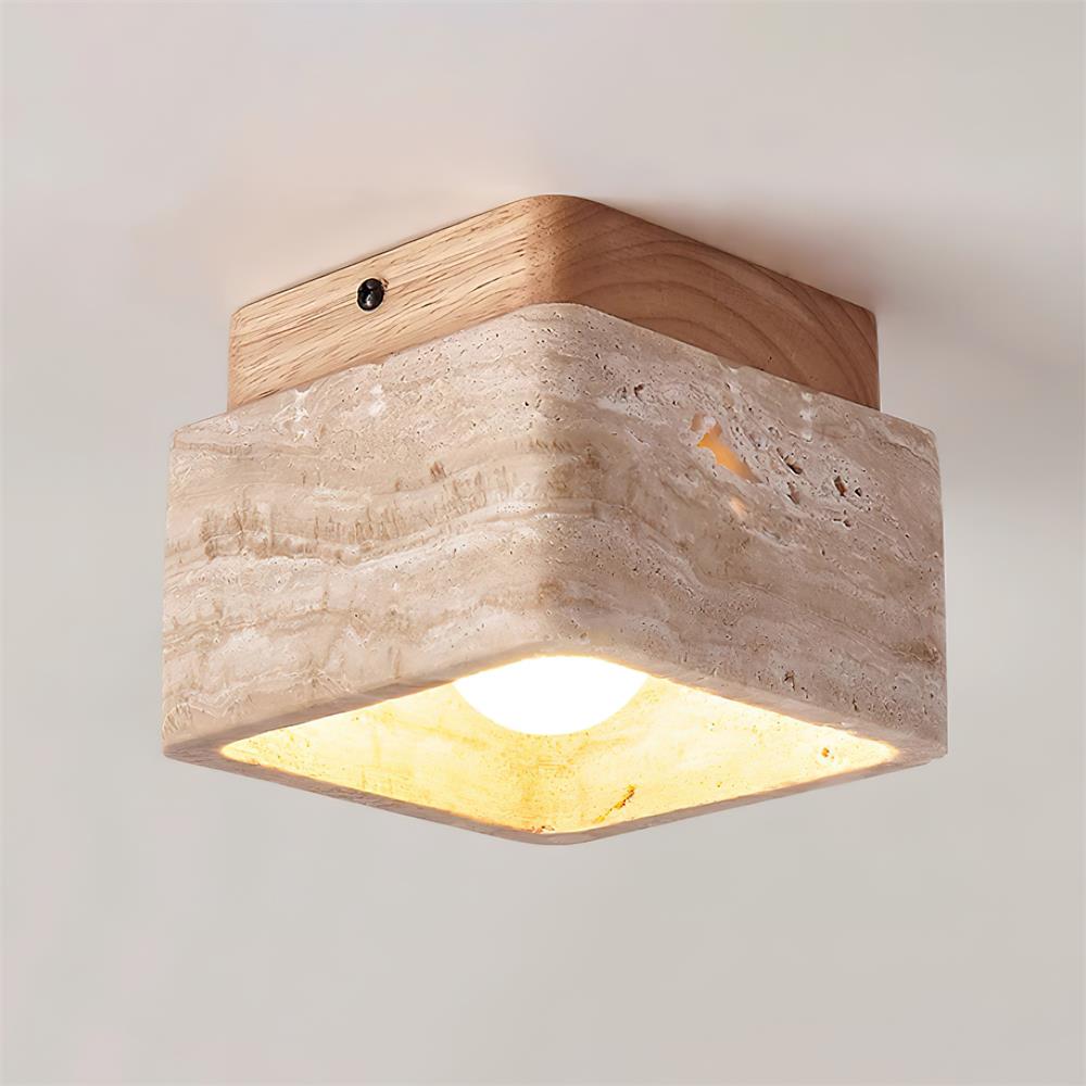Vellin Travertine Square Flush Mount Ceiling Light - Lamp Copper