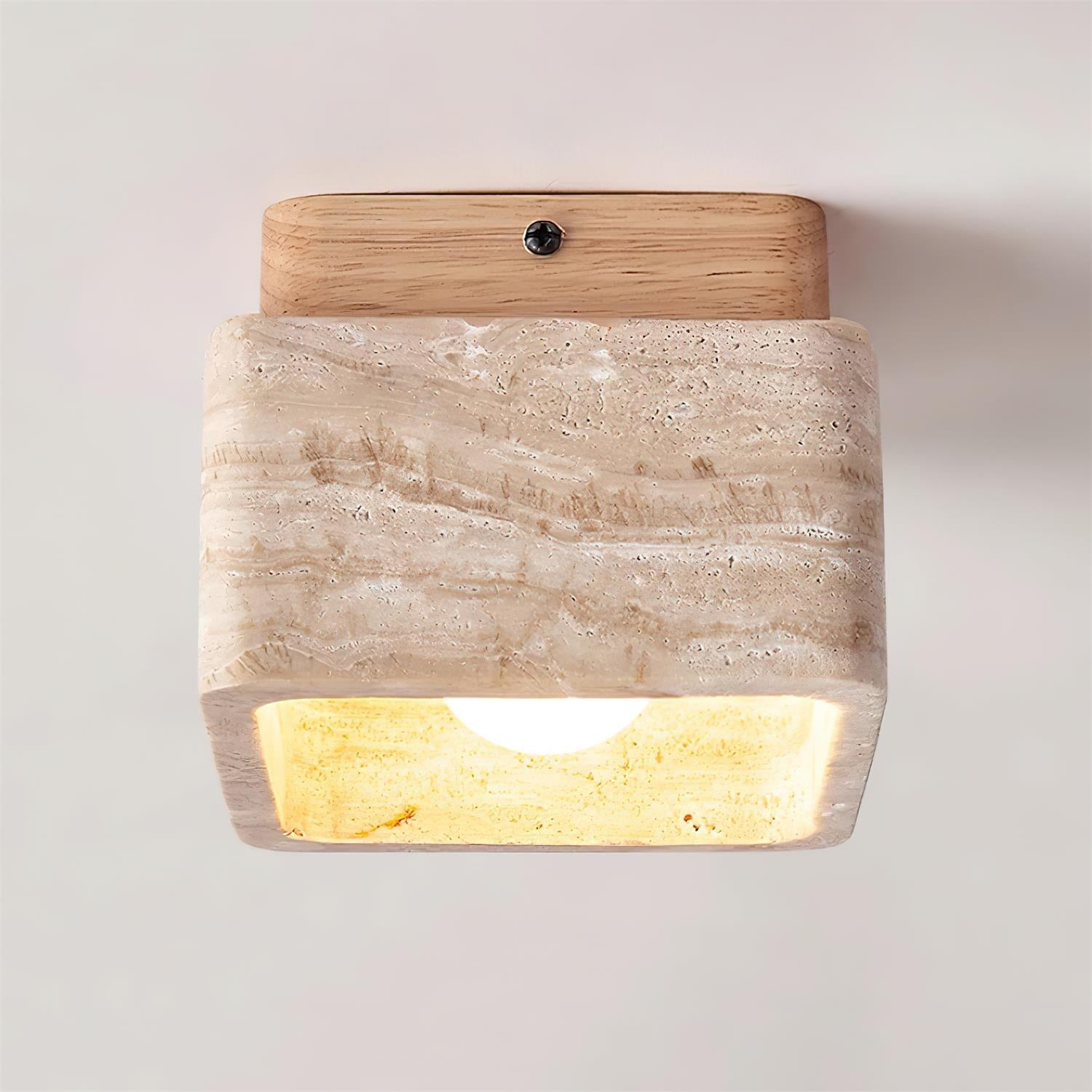 Vellin Travertine Square Flush Mount Ceiling Light - Lamp Copper