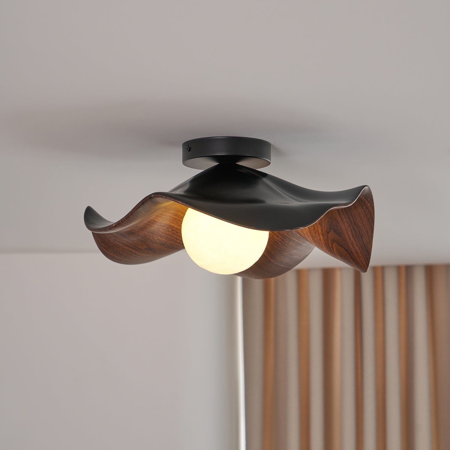 Lanoe Ceiling Light Wood Black&White - Lamp Copper