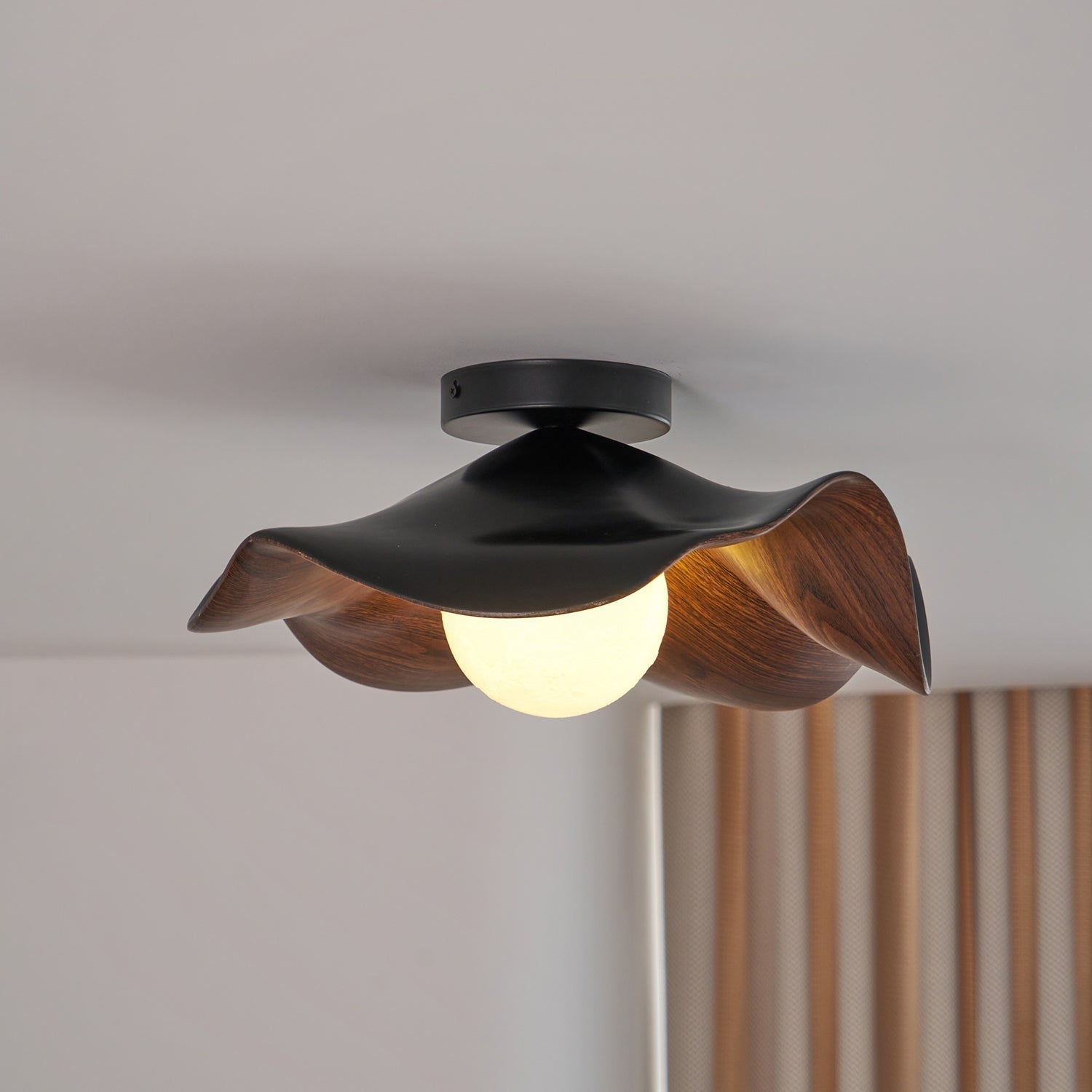 Lanoe Ceiling Light Wood Black&White - Lamp Copper
